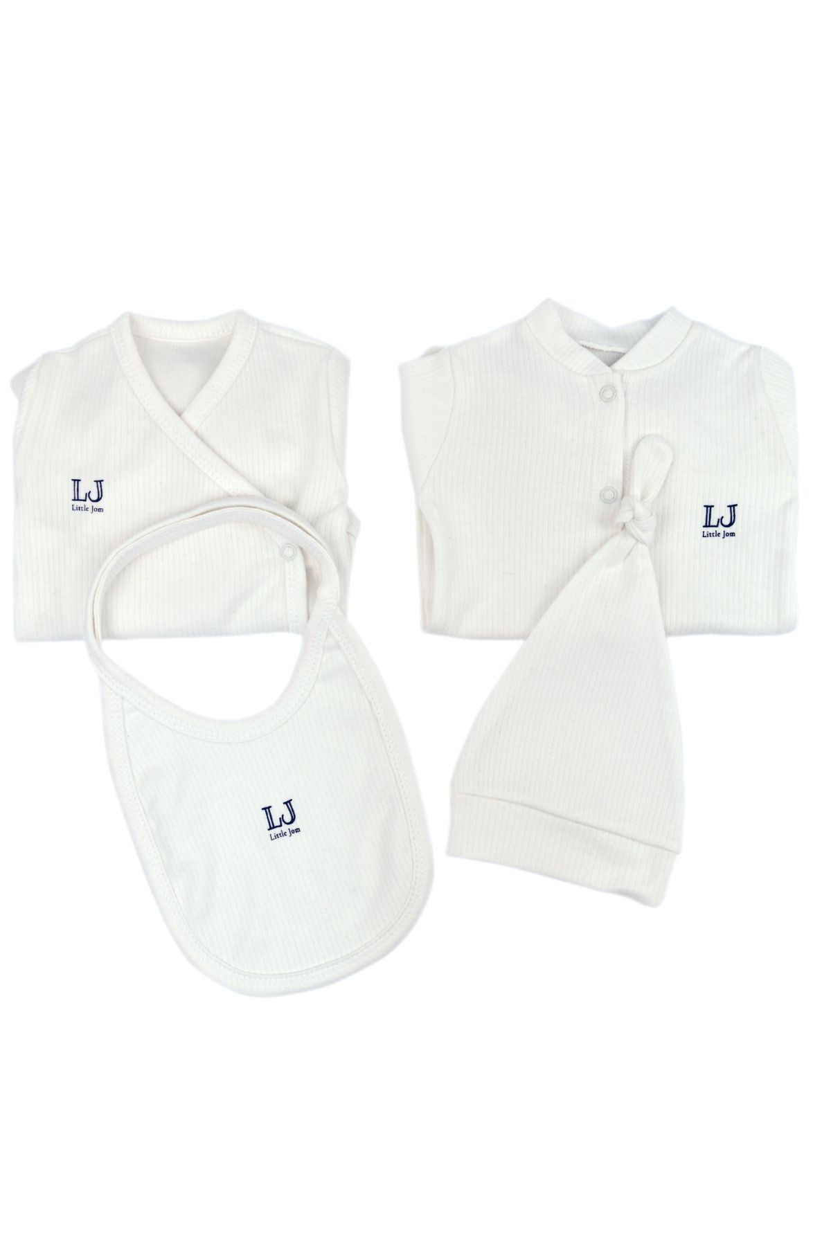 Little Jom 4'lü Bebek Body Set,Tulum+Zıbın+Şapka+Mama Önlüğü,%100 Organik Pamuk Bebek Hediye Set,Yenidoğan Set fotoğrafı 3 (önizleme)