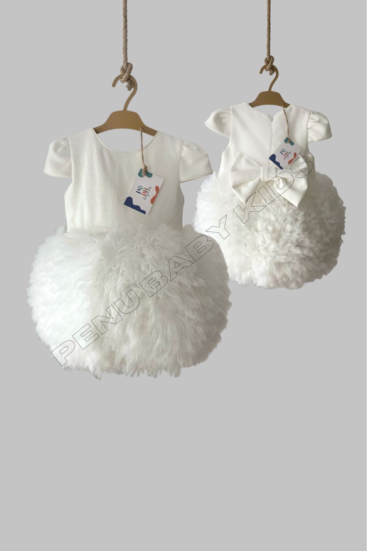 penu baby kids Beyaz Tütülü Kısa Kol Kız Bebek Elbise - Princess fotoğrafı 5 (önizleme)