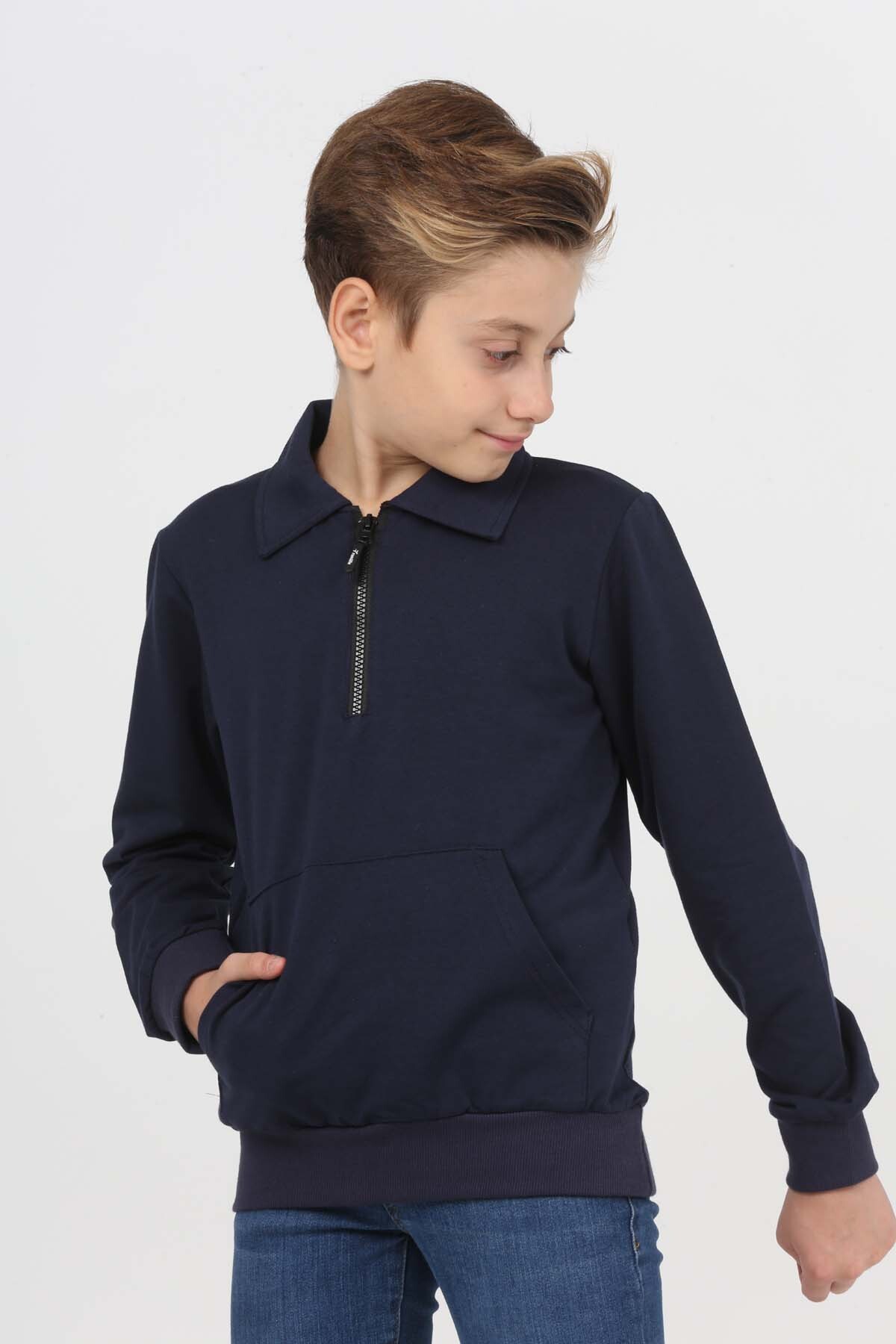 سویشرت پسرانه آبی سرمه ای RUN LİFE | 2045 اورجینال - تصویر 5