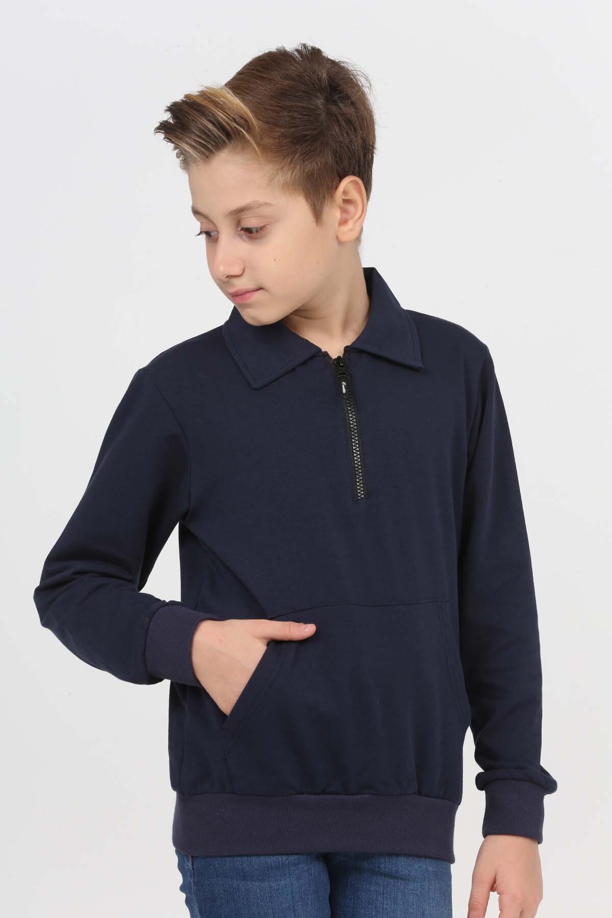 سویشرت پسرانه آبی سرمه ای RUN LİFE | 2045 اورجینال - تصویر 3