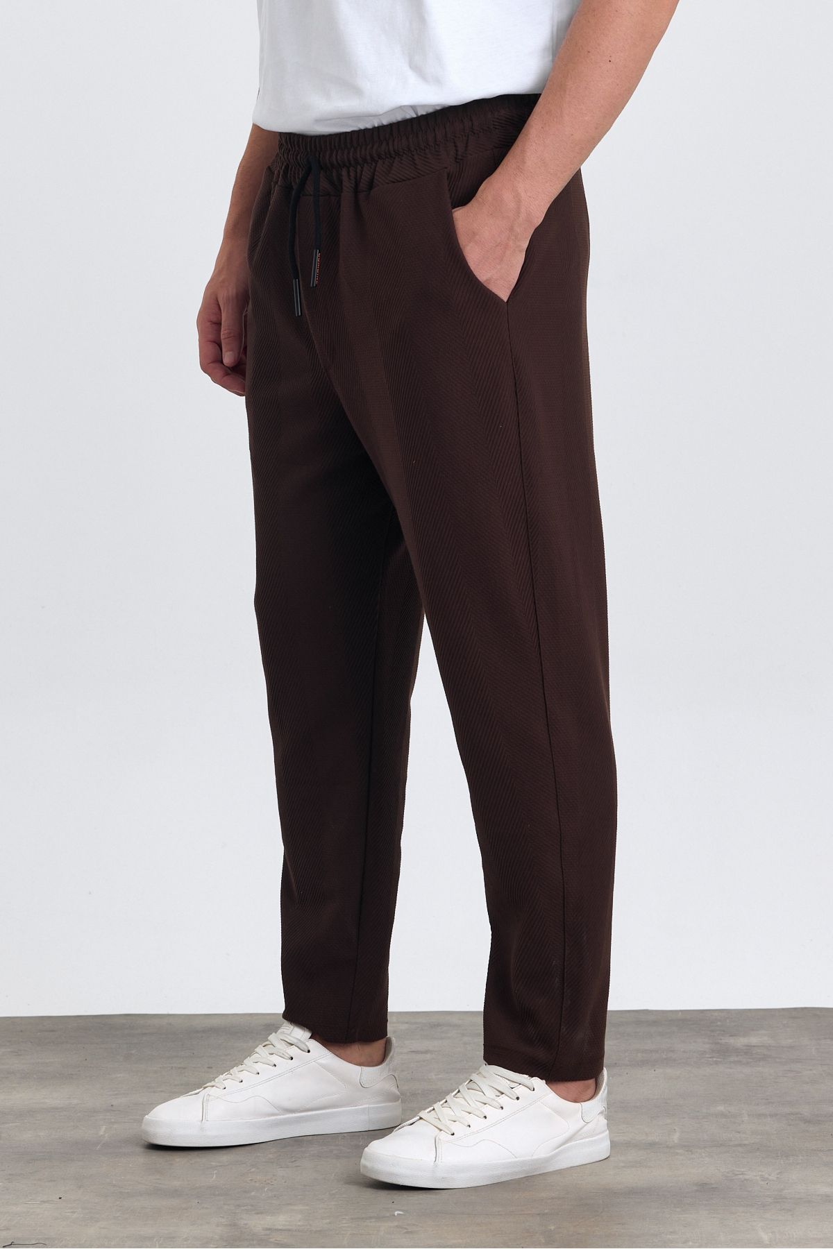 COMBİNE MİCHAİL-Men's Jogger Pants - Patterned, Cotton, Back Pocket, Elastic Waist and Drawstring, BROWN 4