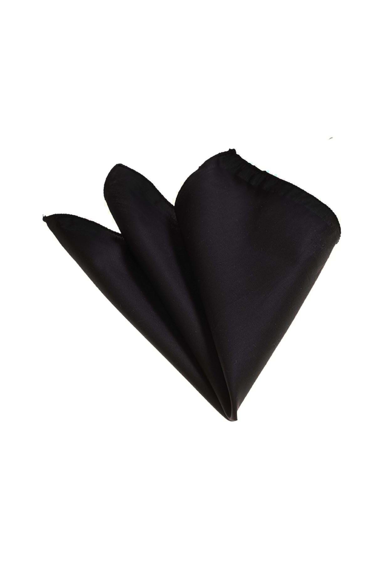 Exve Exclusive Siyah Sade Tek Renk Pamuk Cep Yaka Mendili