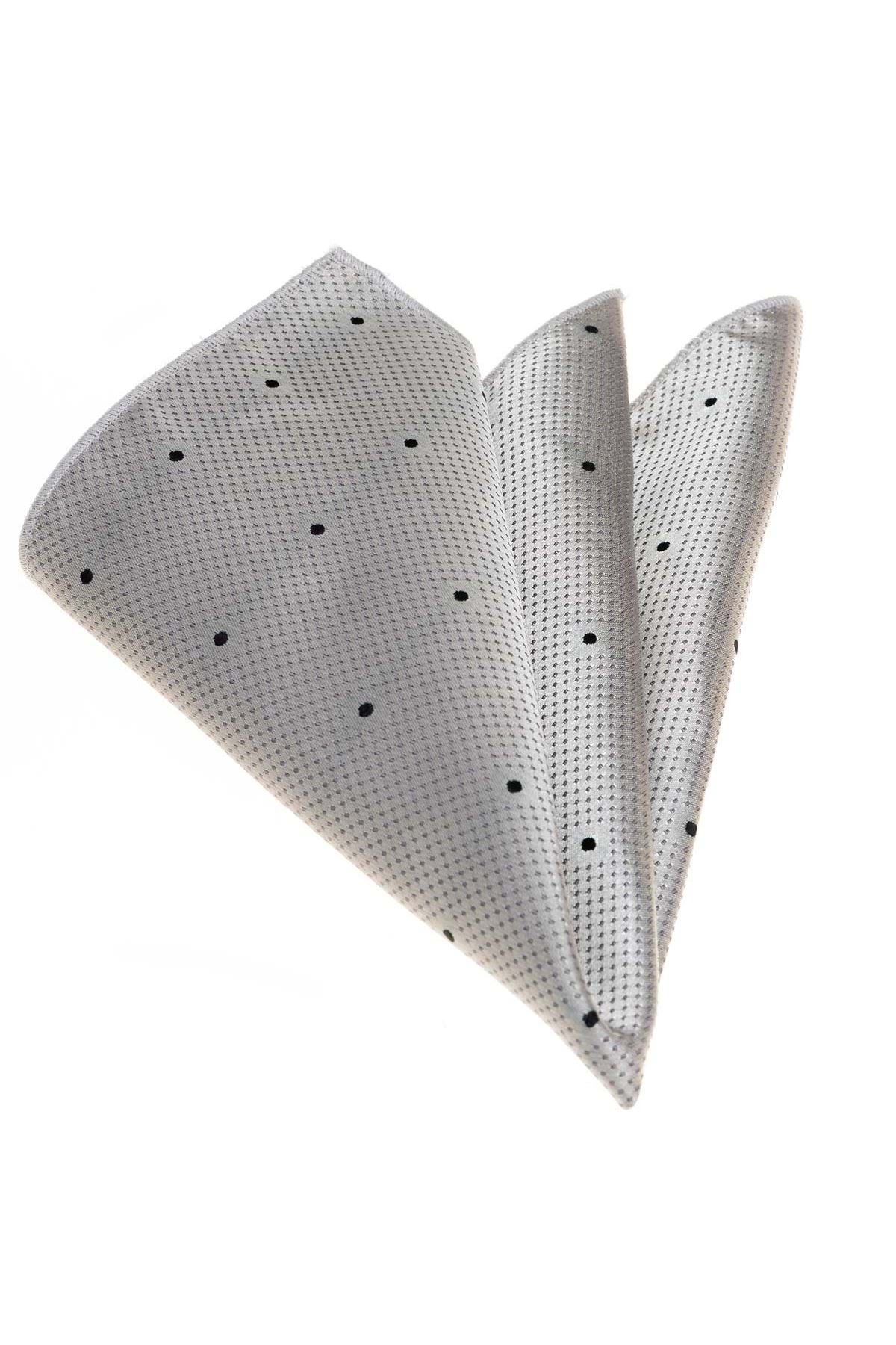 Exve Exclusive Gümüş Siyah Kareli Cep Yaka Mendili