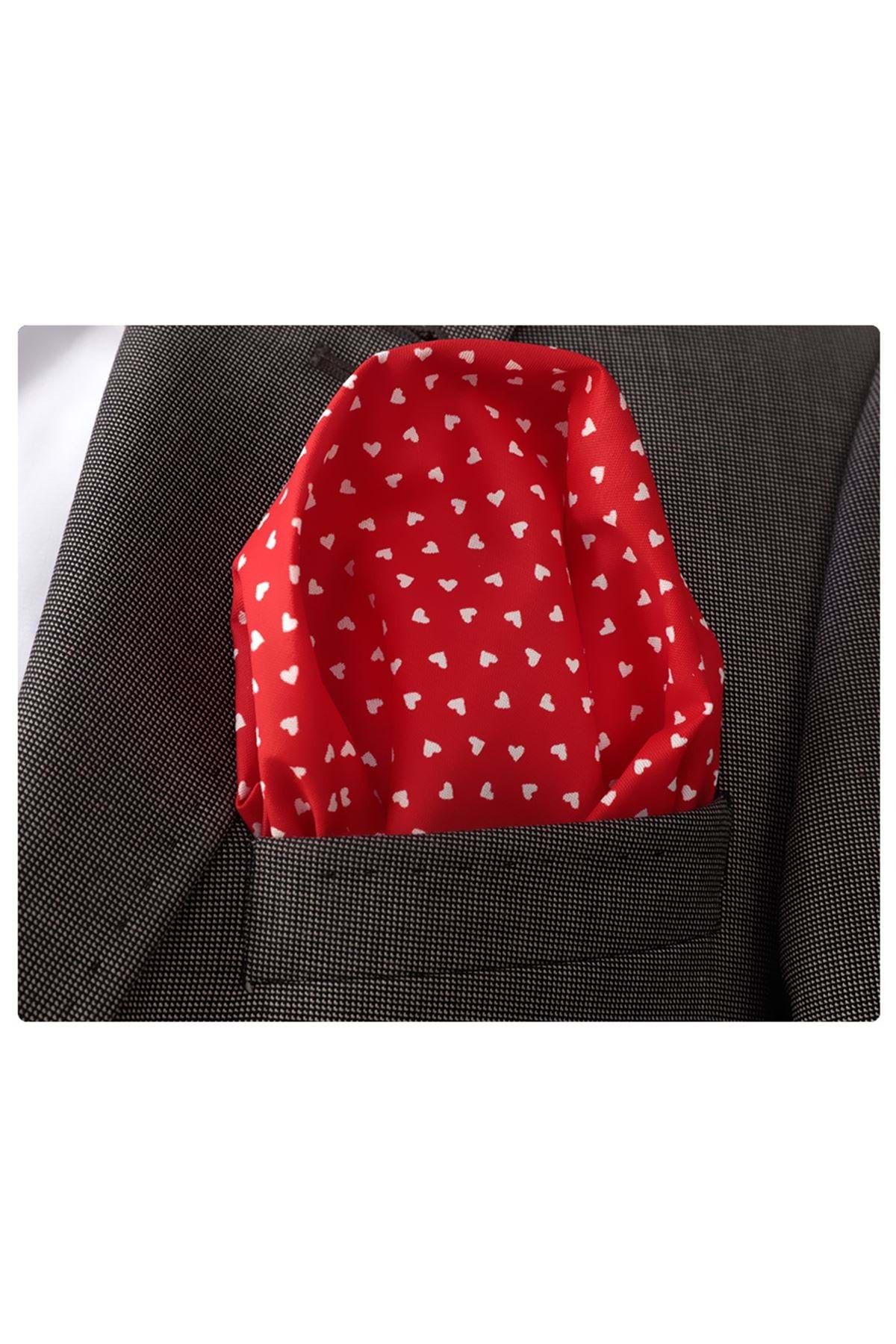 Exve Exclusive Batistă Cu Guler Cu Buzunar Cu Inimă Imprimată Pe Roșu Masculin - One Size