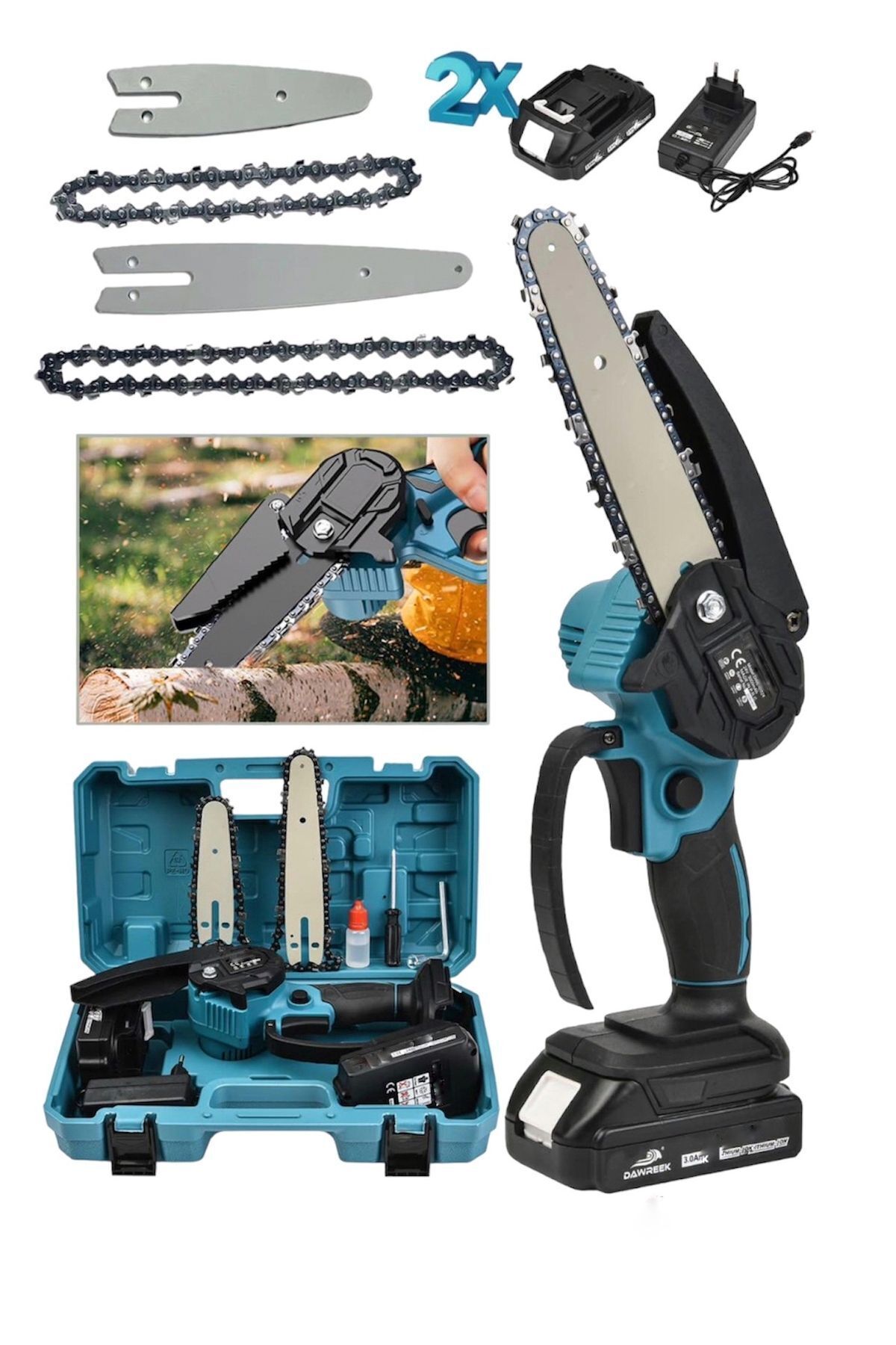 DYNAMİC MAX 598vf Bakır Çift Pala Çift Batarya Şarjlı Ağaç Kesme Ve Dal Budama Makinesi Yeni Seri Extra Güçlü