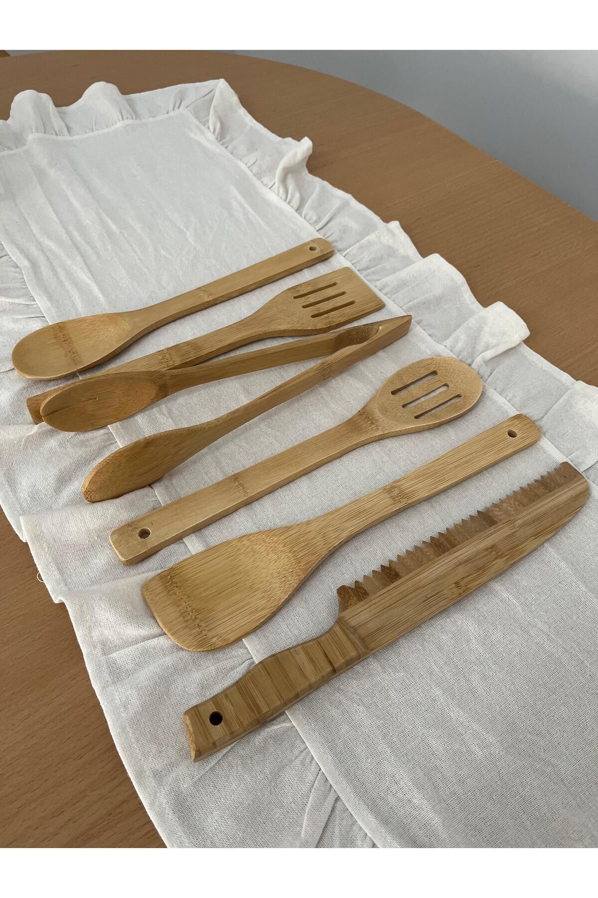 Bamboo Kitchenware Set - Bamboo Ladle, Spatula, Tongs Set
