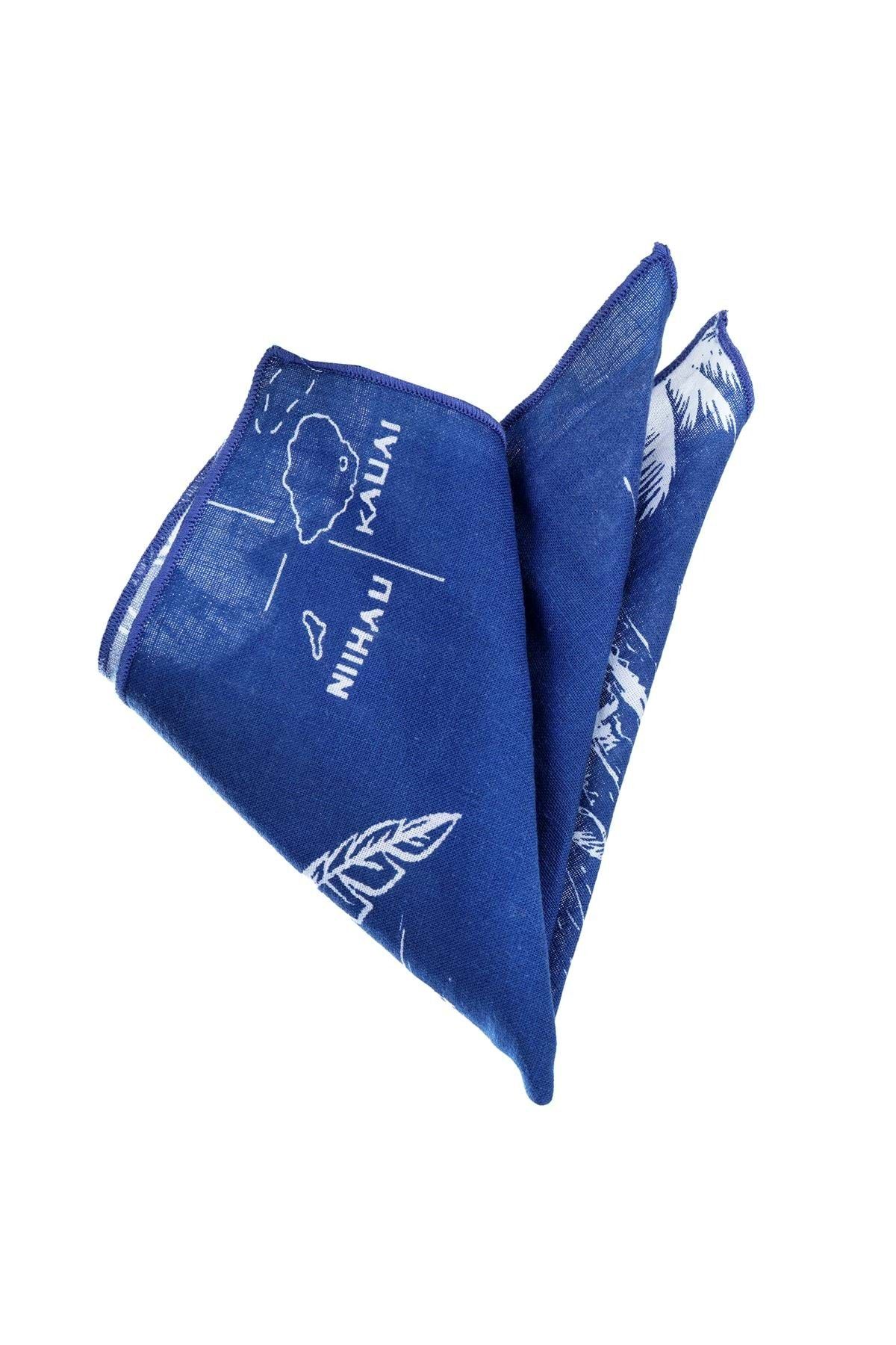 Exve Exclusive Batista De Buzunar Din Bumbac Imprimat Cu Model Hawaian Albastru Indigo Masculin - One Size