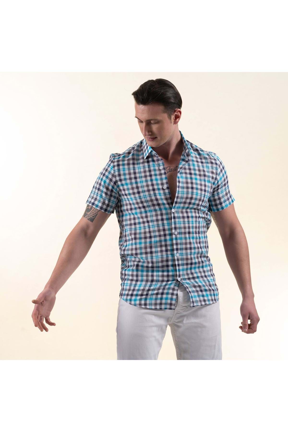 پیراهن مردانه آبی Exve Exclusive | SS1199 اورجینال - تصویر 3