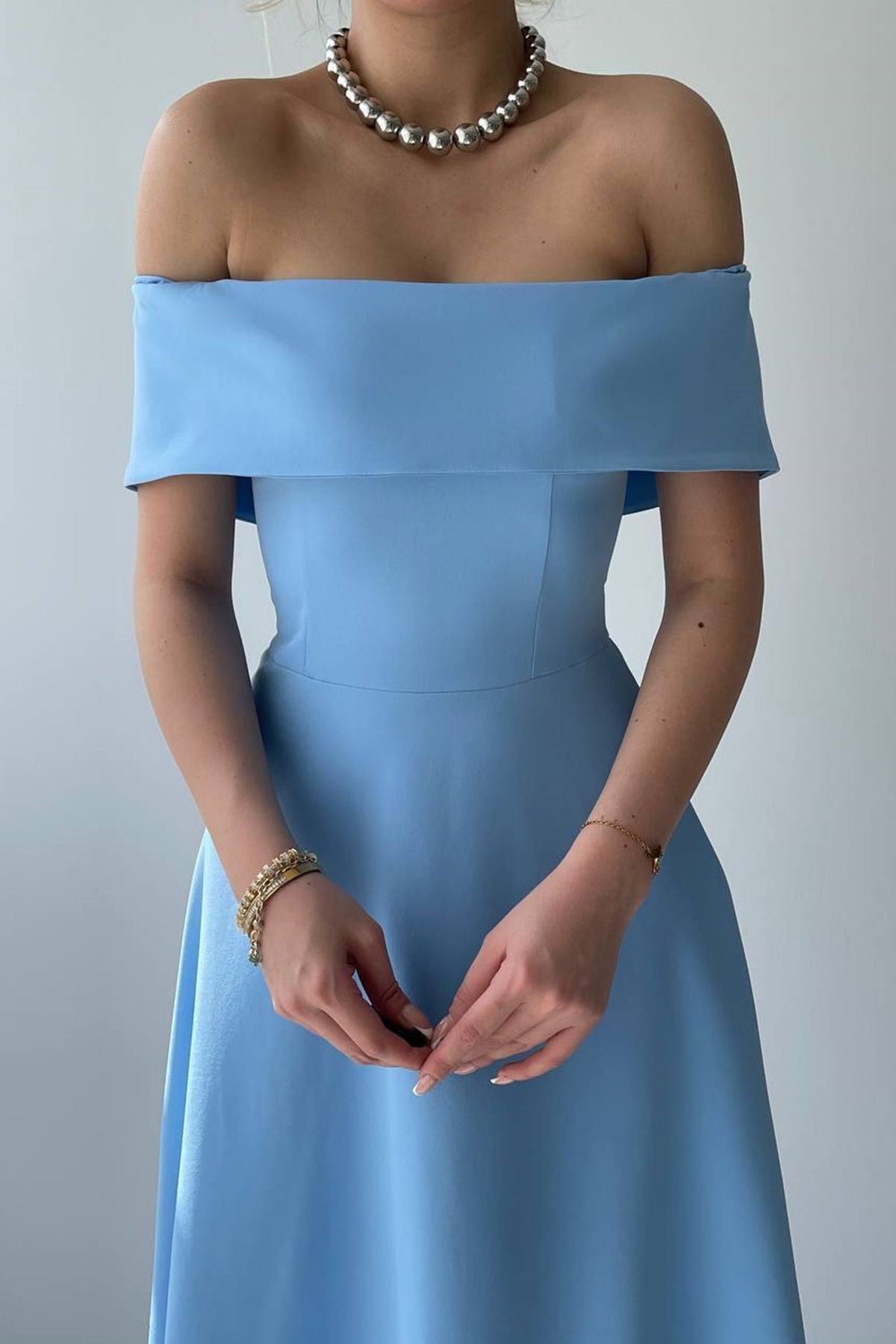 lovebox-Baby Blue večerní šaty Midi Atlas - Madonna Collar Design 222 5