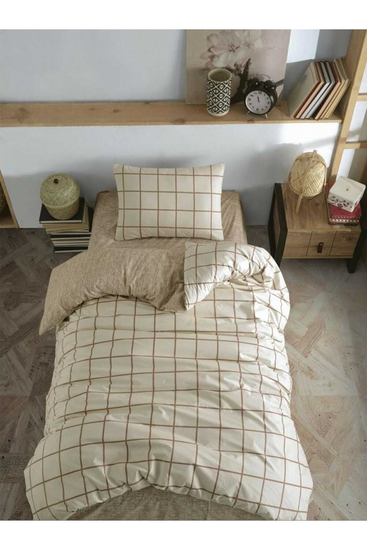 MORRİVAL Set Cuvertură De Pilota Cream Check+beige, Cearșaf Elastic 100x200, Husă Pilotă 155x230 - One Size