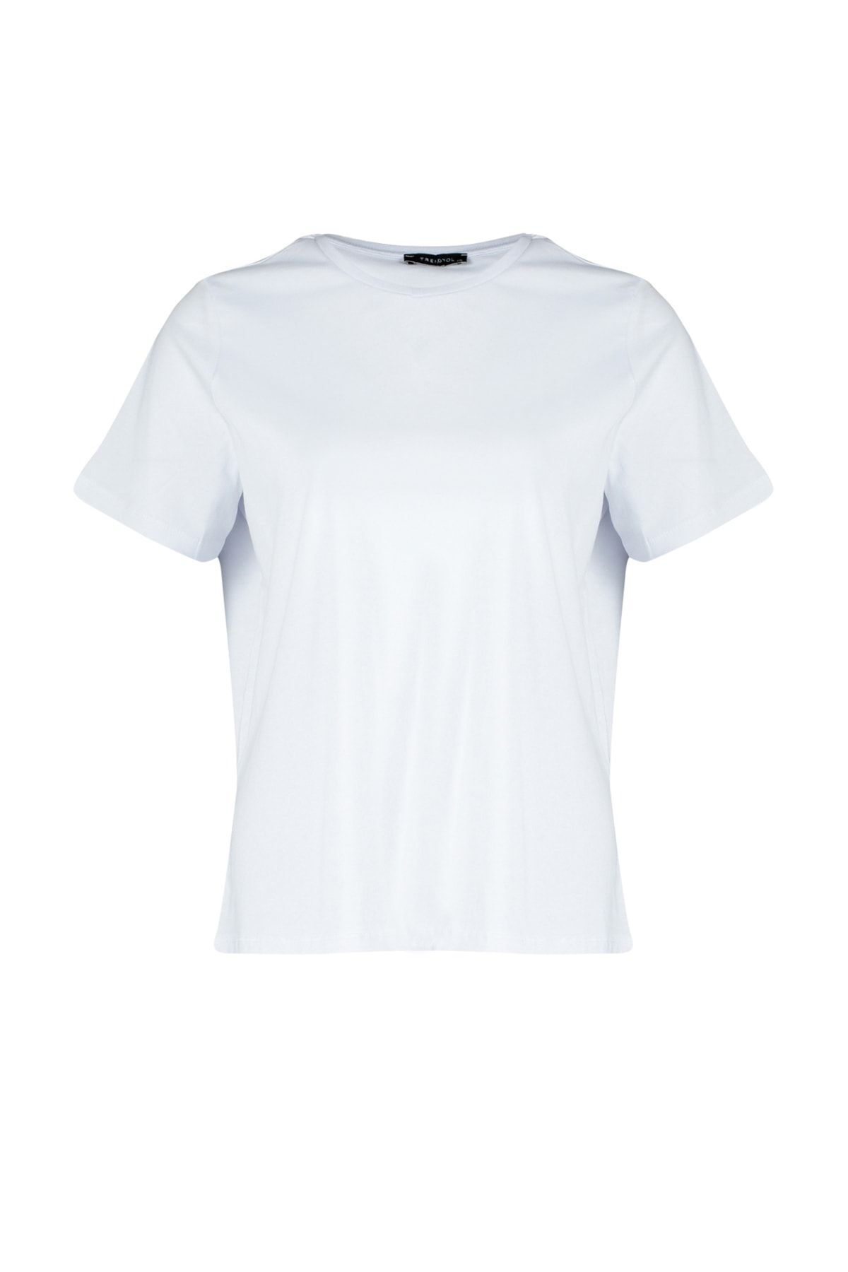 Trendyol Curve-Bílé tričko Crew Neck – 100% bavlna, velká velikost Tbbss22Ts0733 6