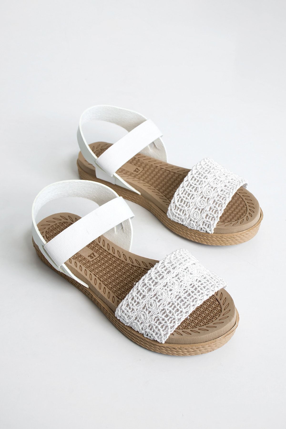 star shoes-Sandale de damă elastice împletite albe 2