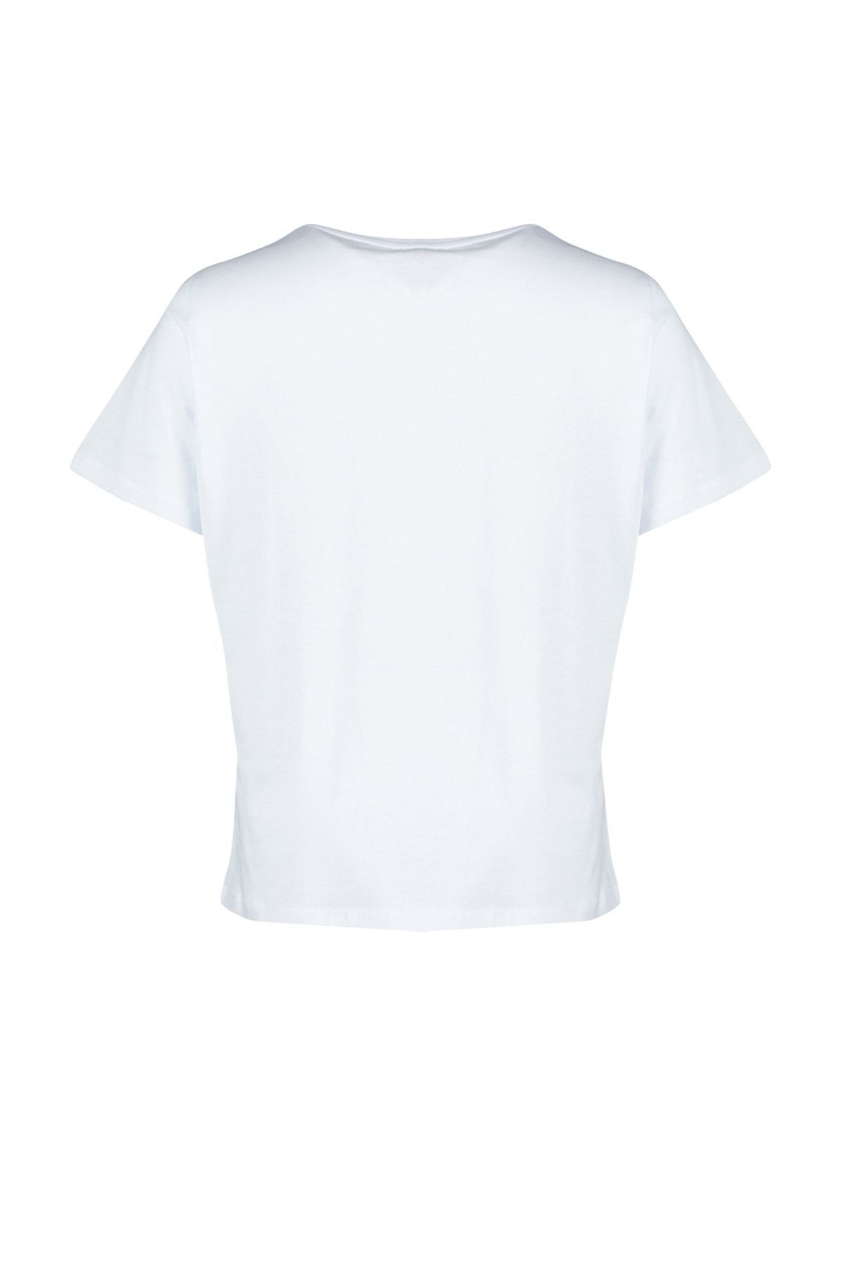 Trendyol Curve-Bílé tričko Crew Neck – 100% bavlna, velká velikost Tbbss22Ts0733 8