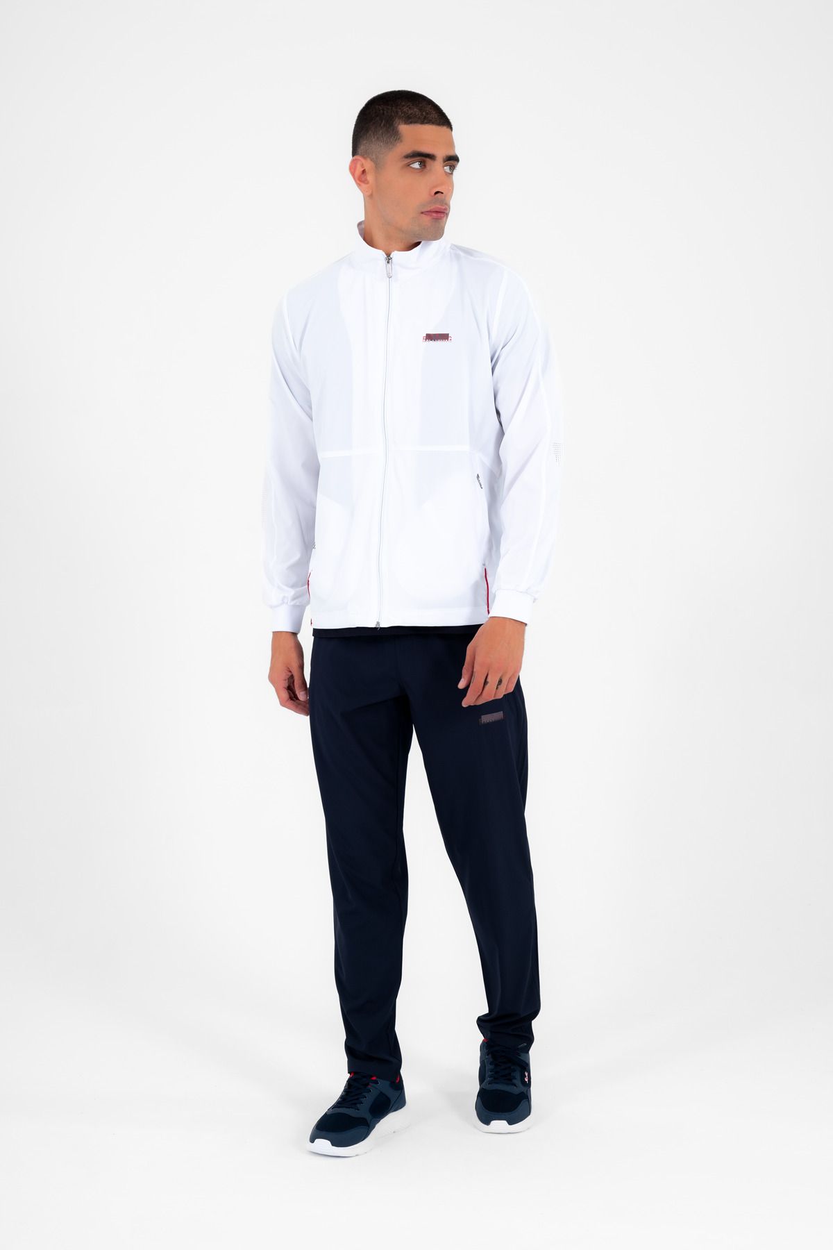 ست گرمکن ورزشی مردانه یقه عمودی سفید LYCRA BREATHABLE 4 جیب تابستان SLIMFIT TRACKSUIT تیم 69 Escetic