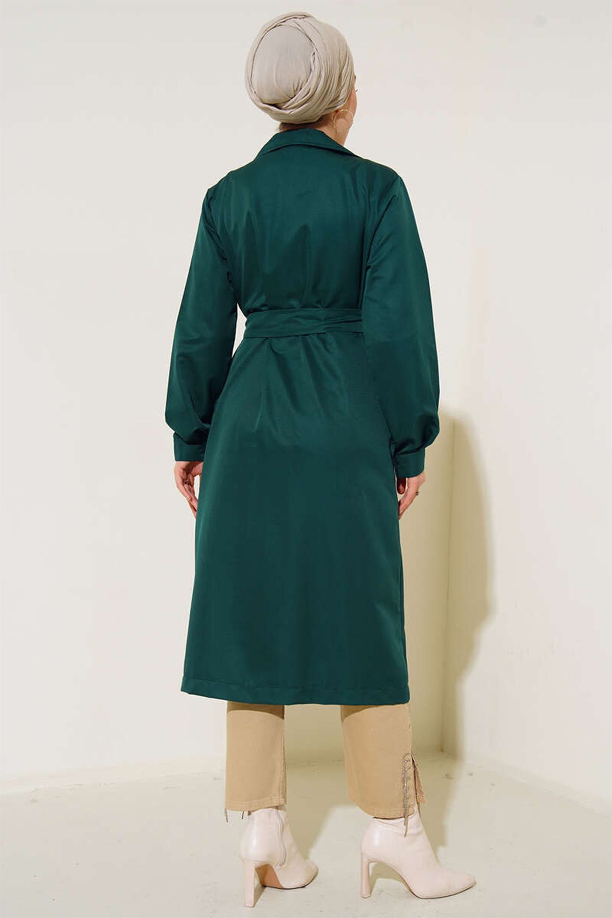 Bigdart-Smaragdgrünes T5853-Modell, zweireihiger Hijab-Trenchcoat mit Kragen 4