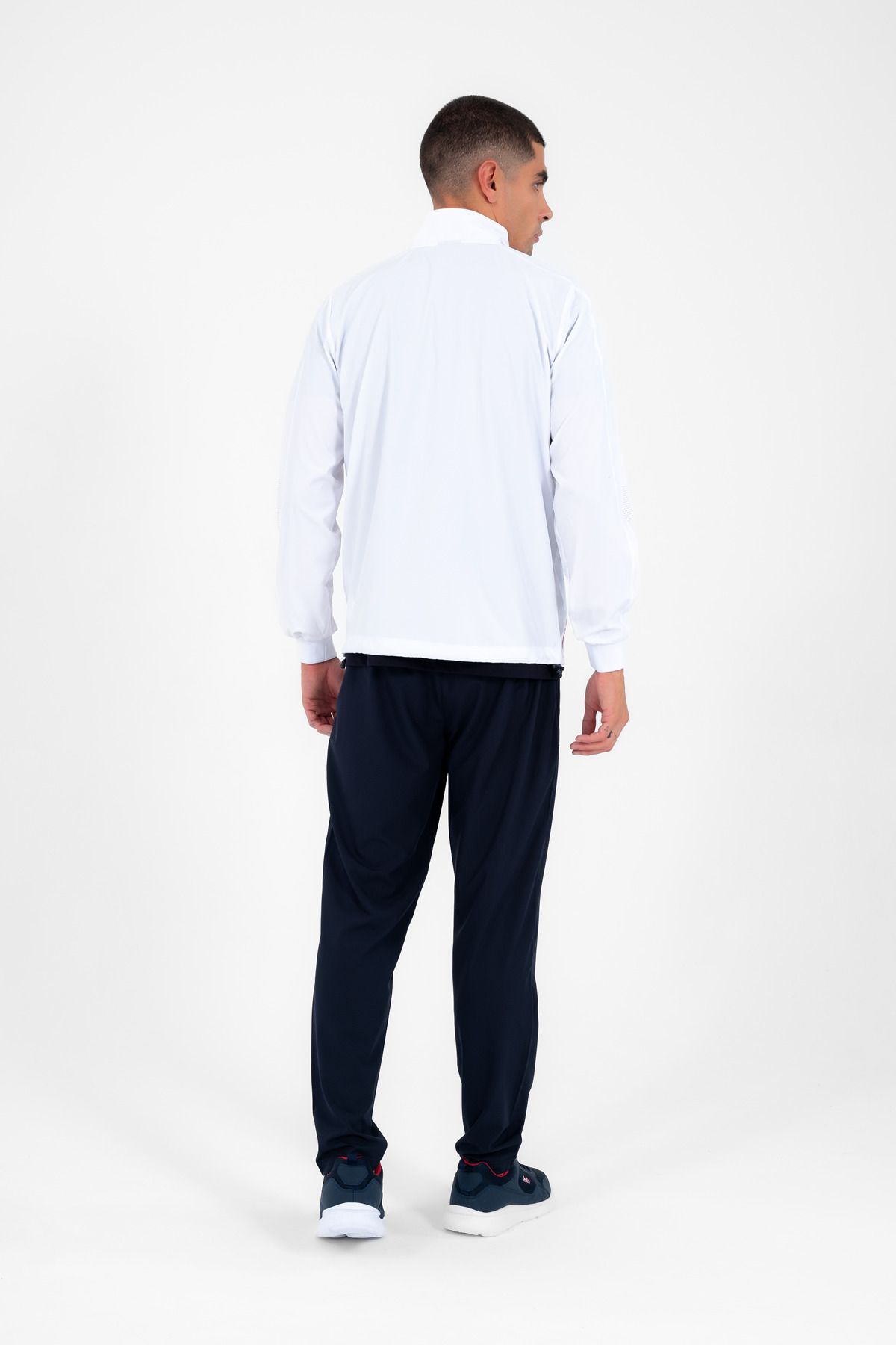 ست گرمکن ورزشی مردانه یقه عمودی سفید LYCRA BREATHABLE 4 جیب تابستان SLIMFIT TRACKSUIT تیم 69 Escetic
