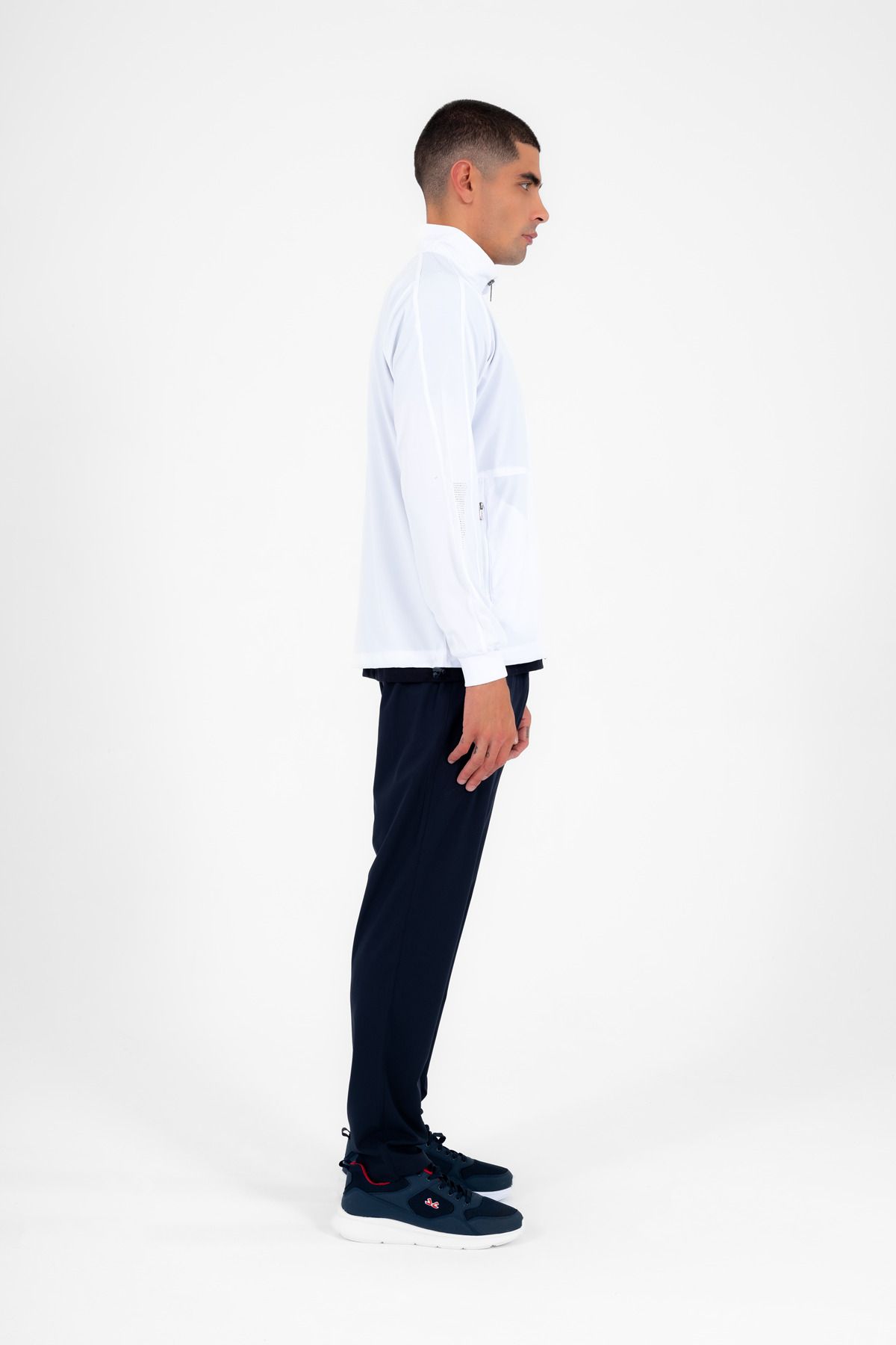 ست گرمکن ورزشی مردانه یقه عمودی سفید LYCRA BREATHABLE 4 جیب تابستان SLIMFIT TRACKSUIT تیم 69 Escetic