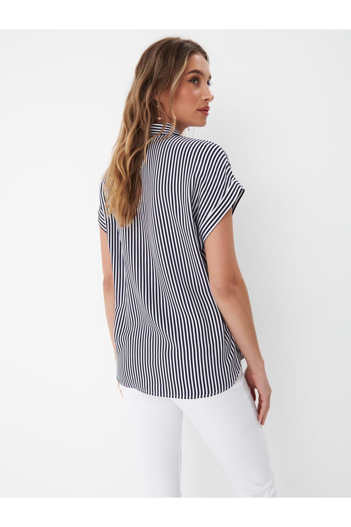 Fiore Viola-Women's Shirt - Front Button Closure, Pocket, Collar Short Bat Sleeve, Flexible Gabardine Fabric 3