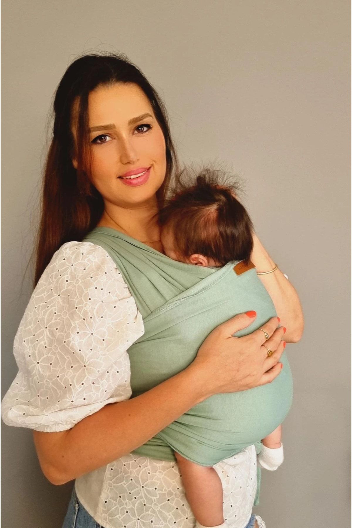 Boroosh Baby Esnek Bebek Wrap Sling %100 Pamuklu Kese Ve Bere Hediyeli Yeşil Bebek Taşıma Şalı fotoğrafı 4 (önizleme)