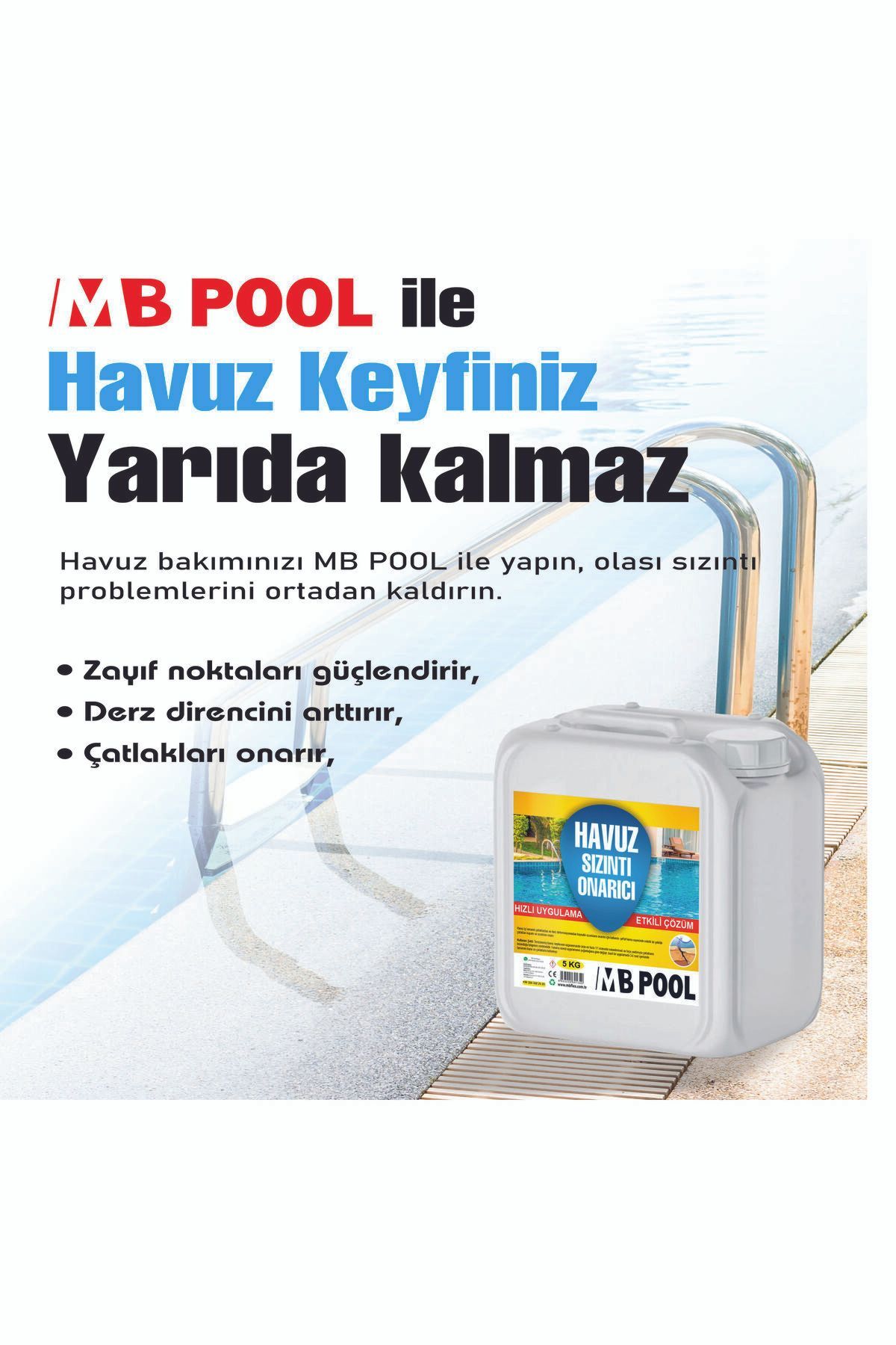 MB Pool Havuz Çatlak ve Sızıntı Onarıcı 30 KG | Nano Teknolojili Su Kaçağı Tamir Kimyasalı 3