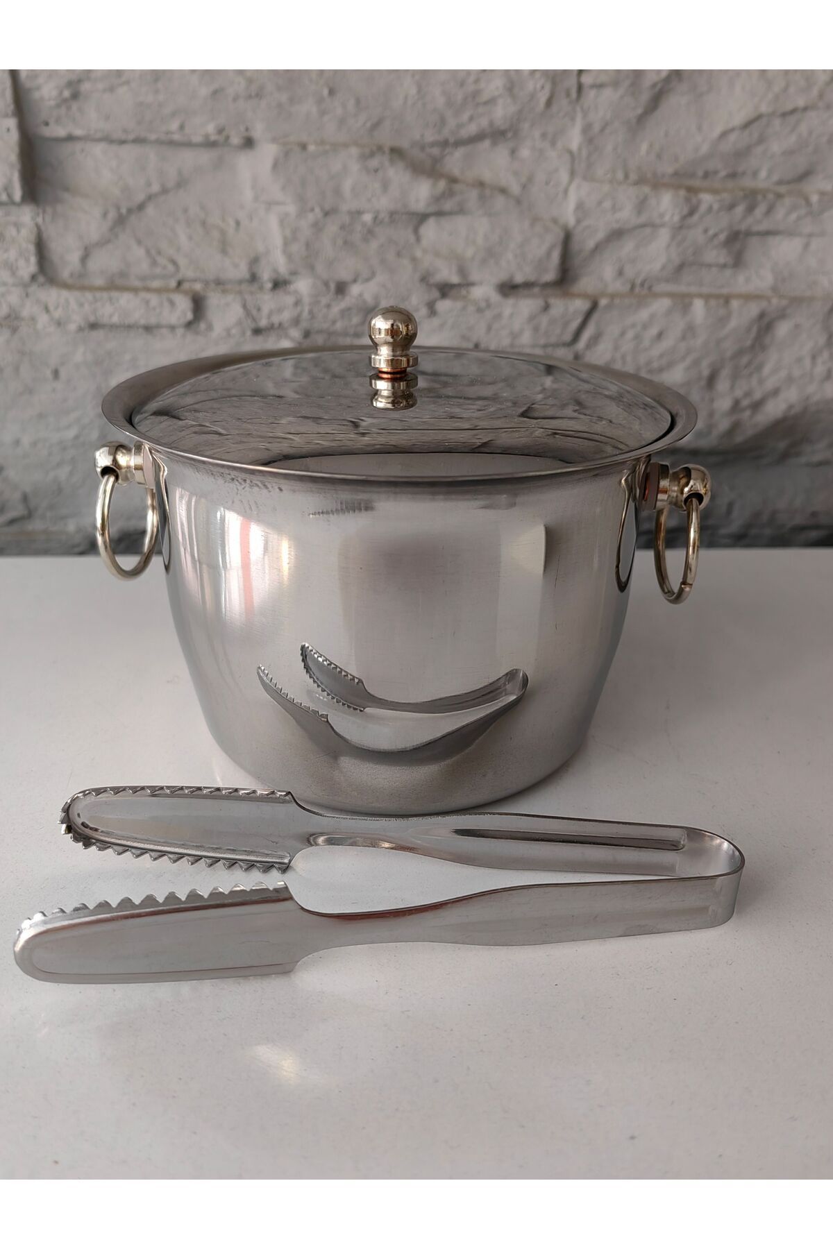 ALANYA HOME DECOR ICE BUCKET TONGS STEEL WITH COVER 14cm x 9 cm Buz Kova ve Maşa