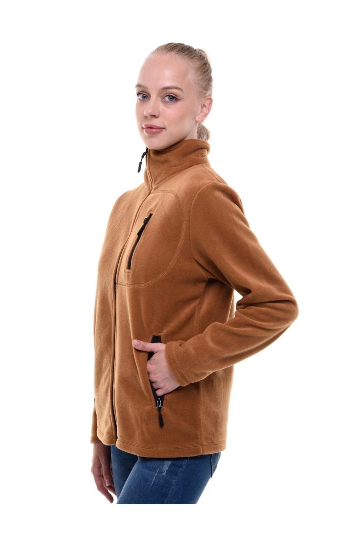 Genius Kadın Polar Tam Fermuarlı Outdoor 3 Cepli Spor Polar Ceket