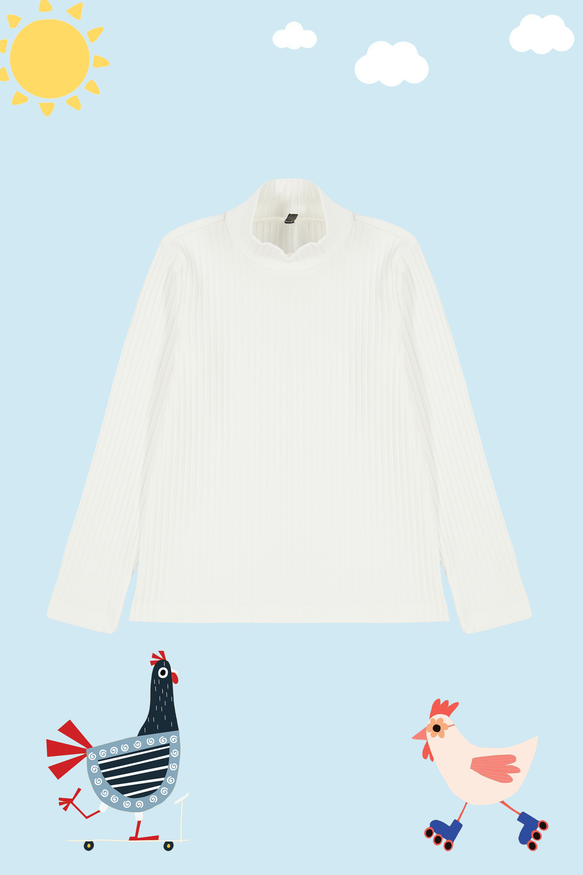 Trendyolmilla Kids Beyaz Kız Çocuk Dik Yaka Düz Örme T-Shirt TKDAW25TS00005