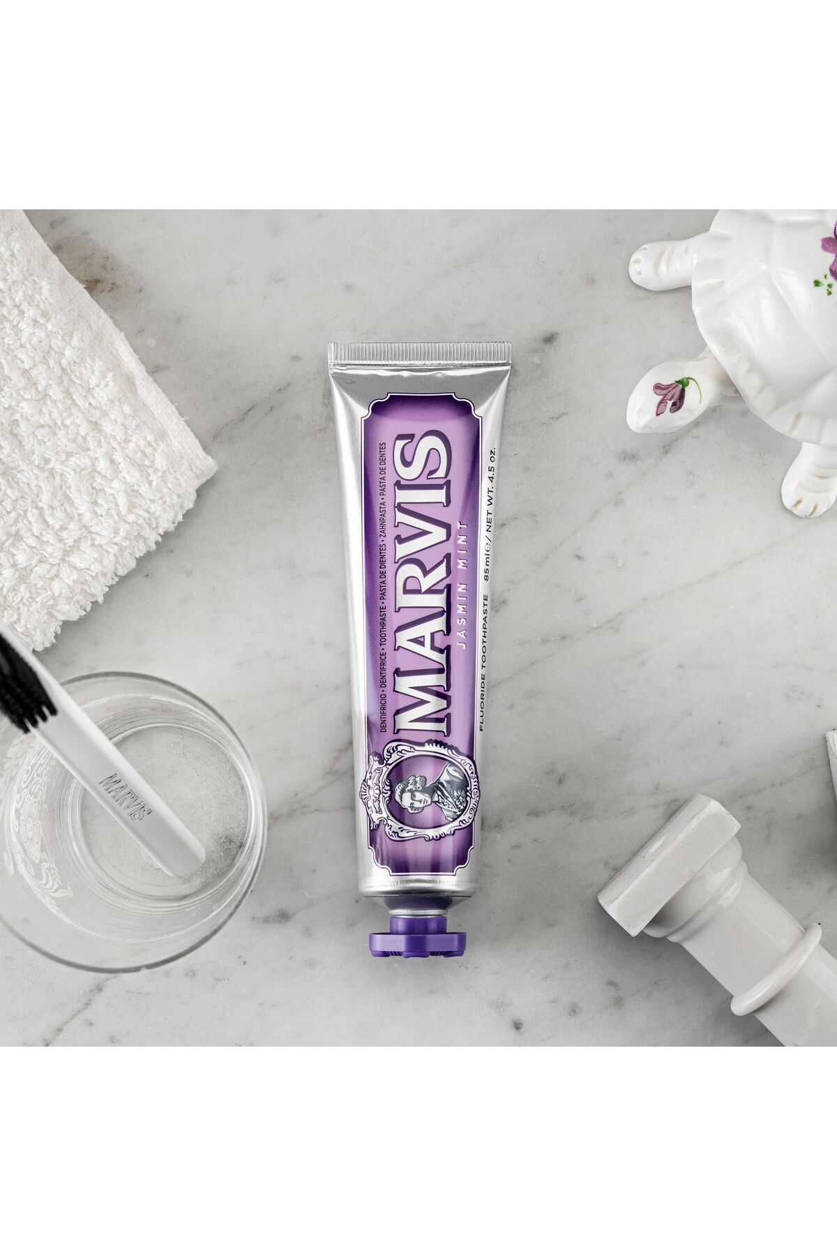 خمیردندان یاس نعناع 85 میل + مسواک نرم سفید 2 مجموعه مراقبت ماوریس Marvis