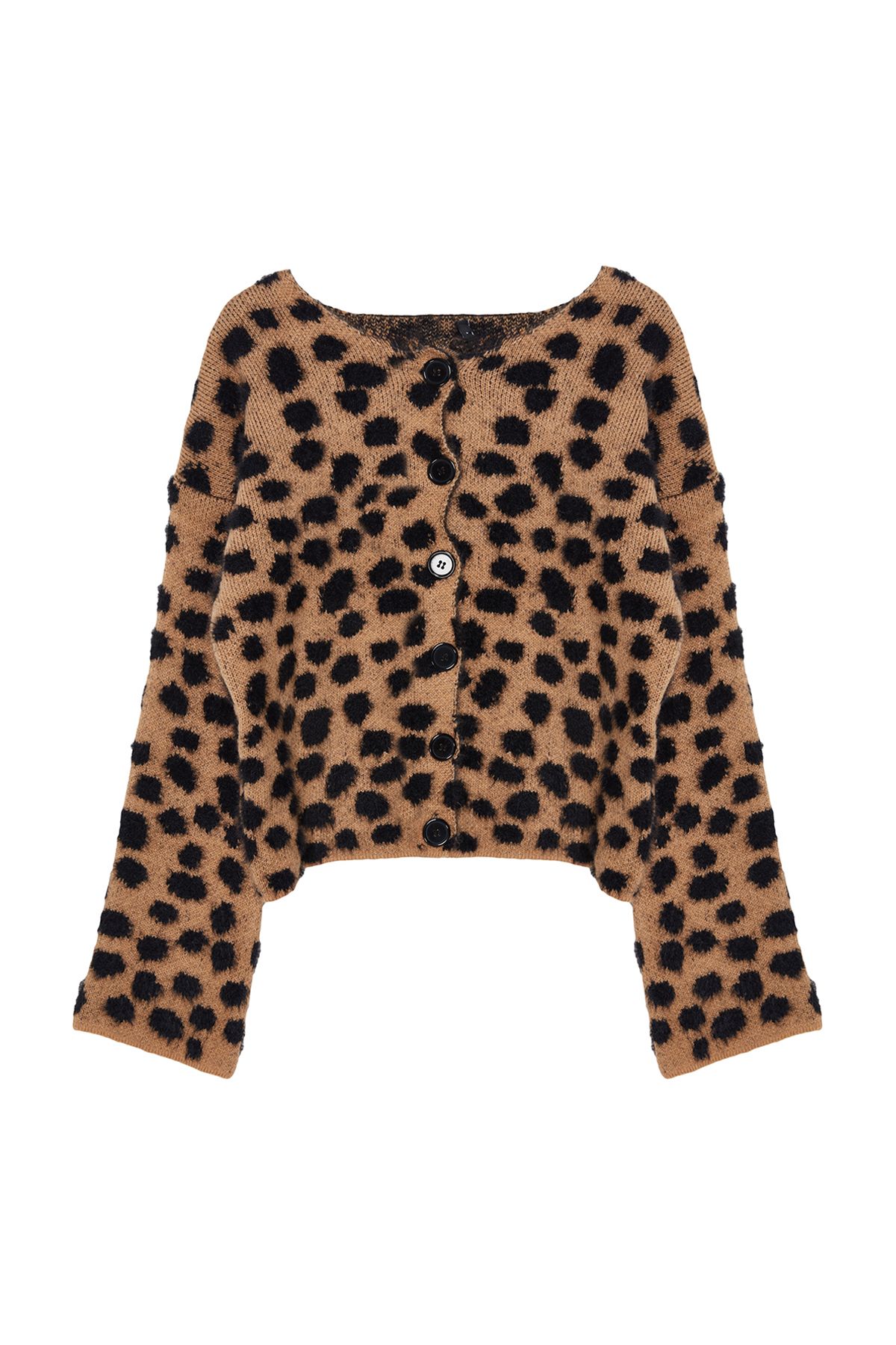 Trendyol Collection-Cardigan din tricot moale cu imprimeu leopard - Camel TWOAW25HI00158 6