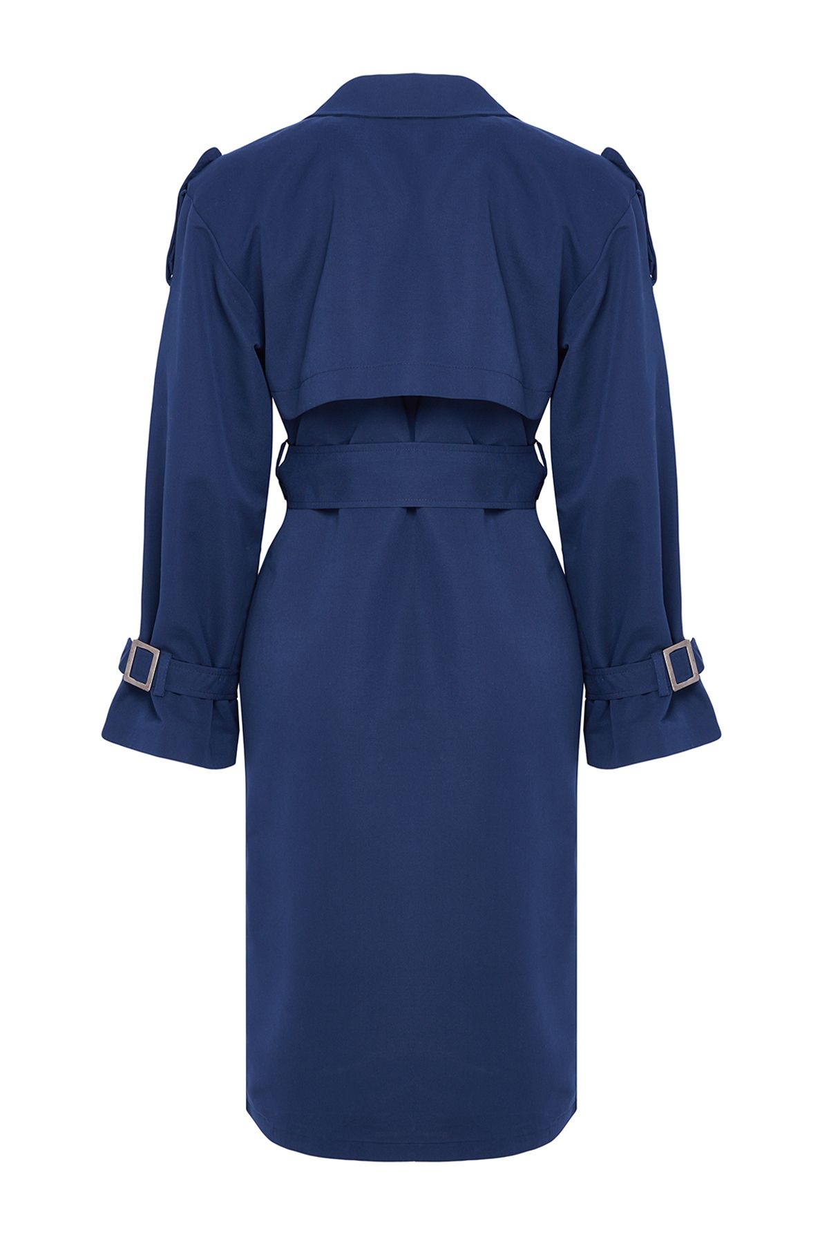 Trendyol Collection-Ciemnogranatowy oversize'owy trencz z paskiem Twoss21Tr0005 7