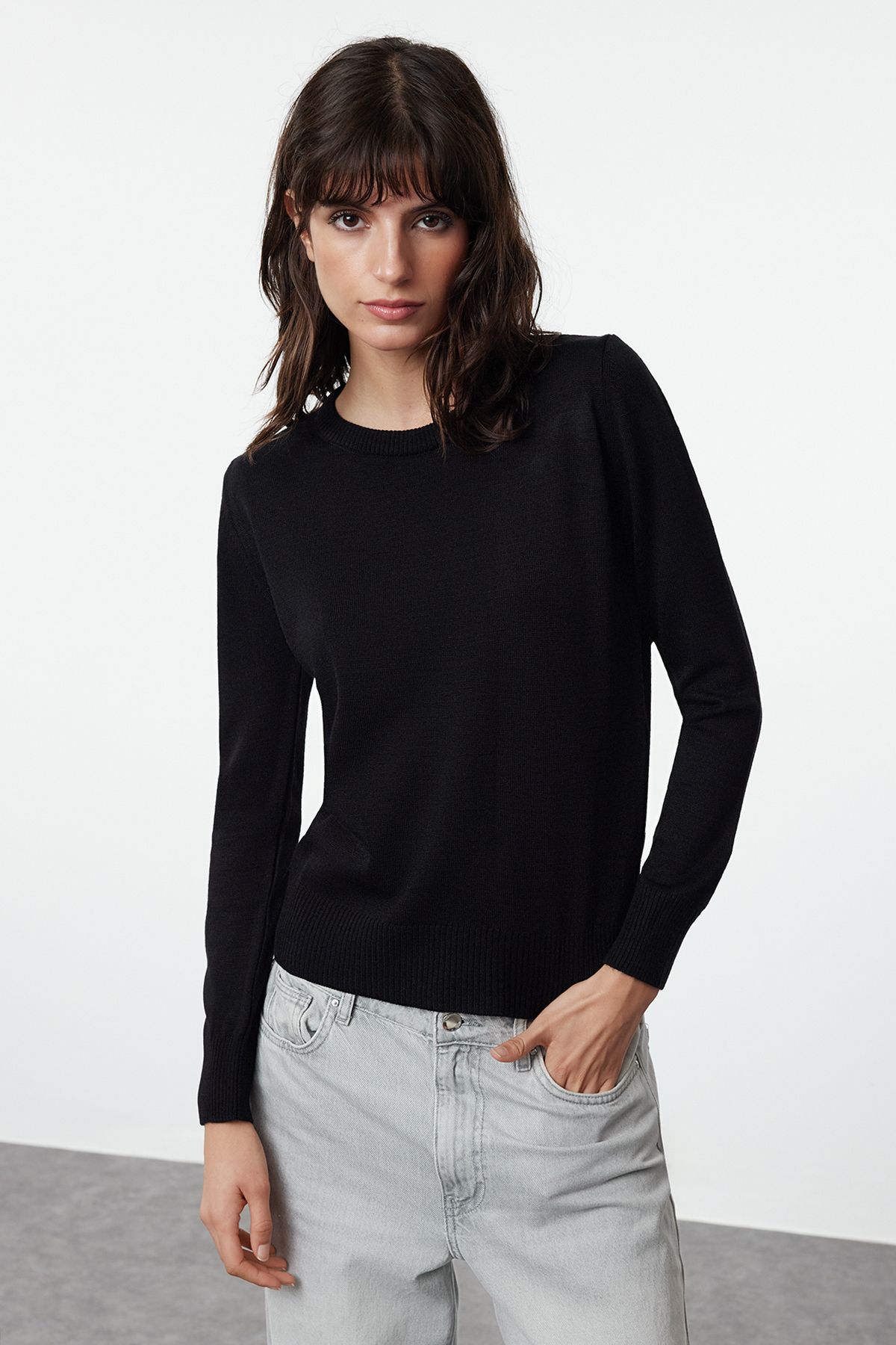 Trendyol Collection-Crew Neck Black-grey-ecru Knitwear Sweater - Twoaw25kz00331 4
