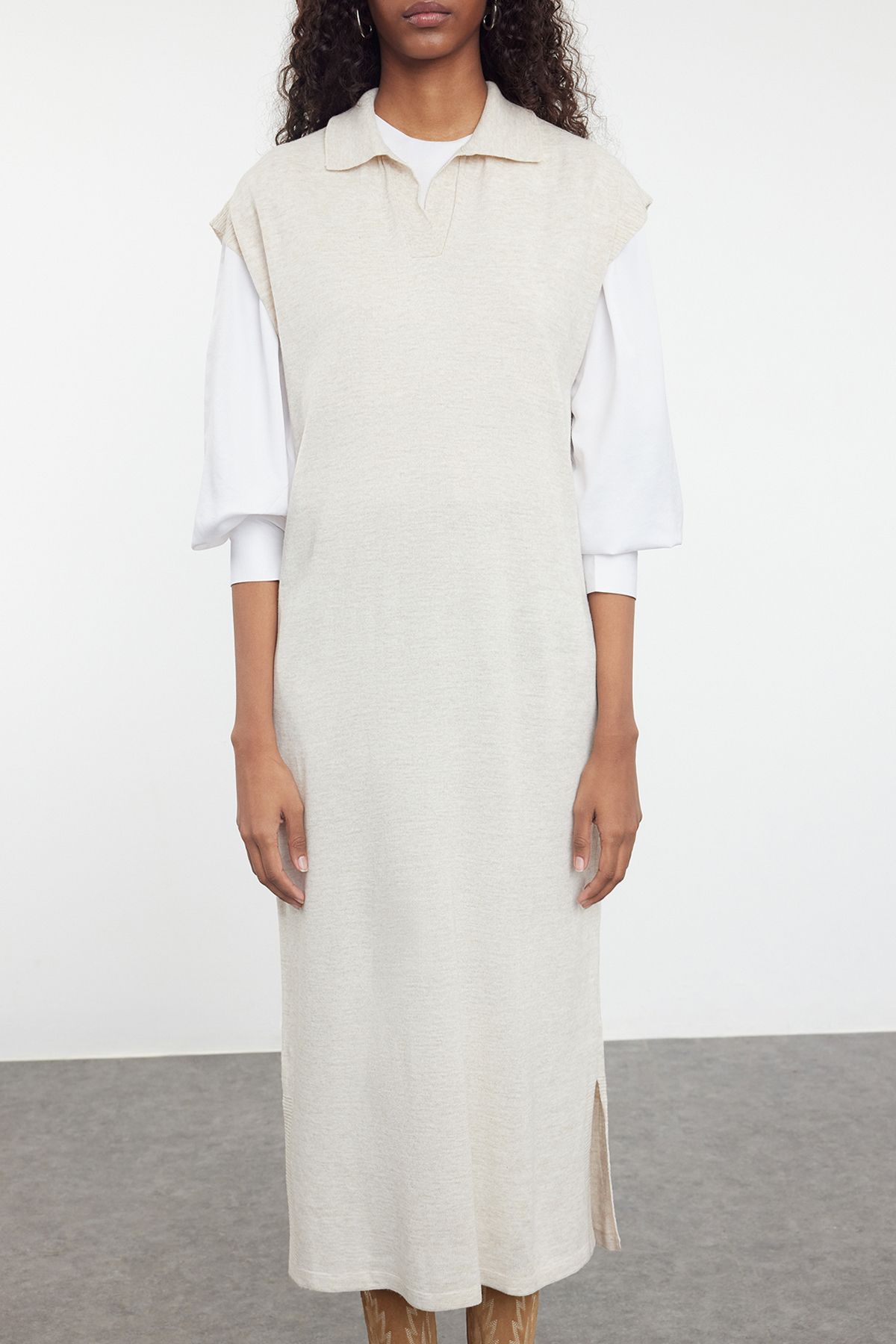 Trendyol Modest-Rochie Pulover Lungă Tricotaj - Stone TCTAW25UV00007 3