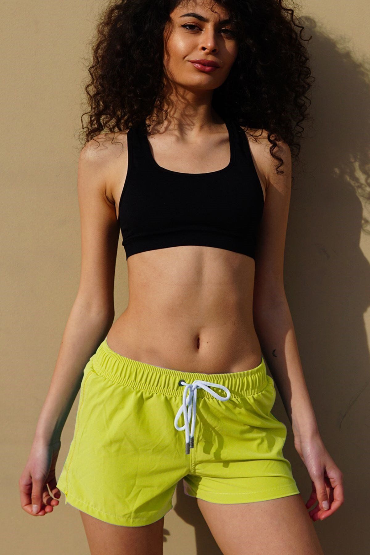 C&City-Women's Lycra Side Zipper Swim Shorts C1816 Yellow 1