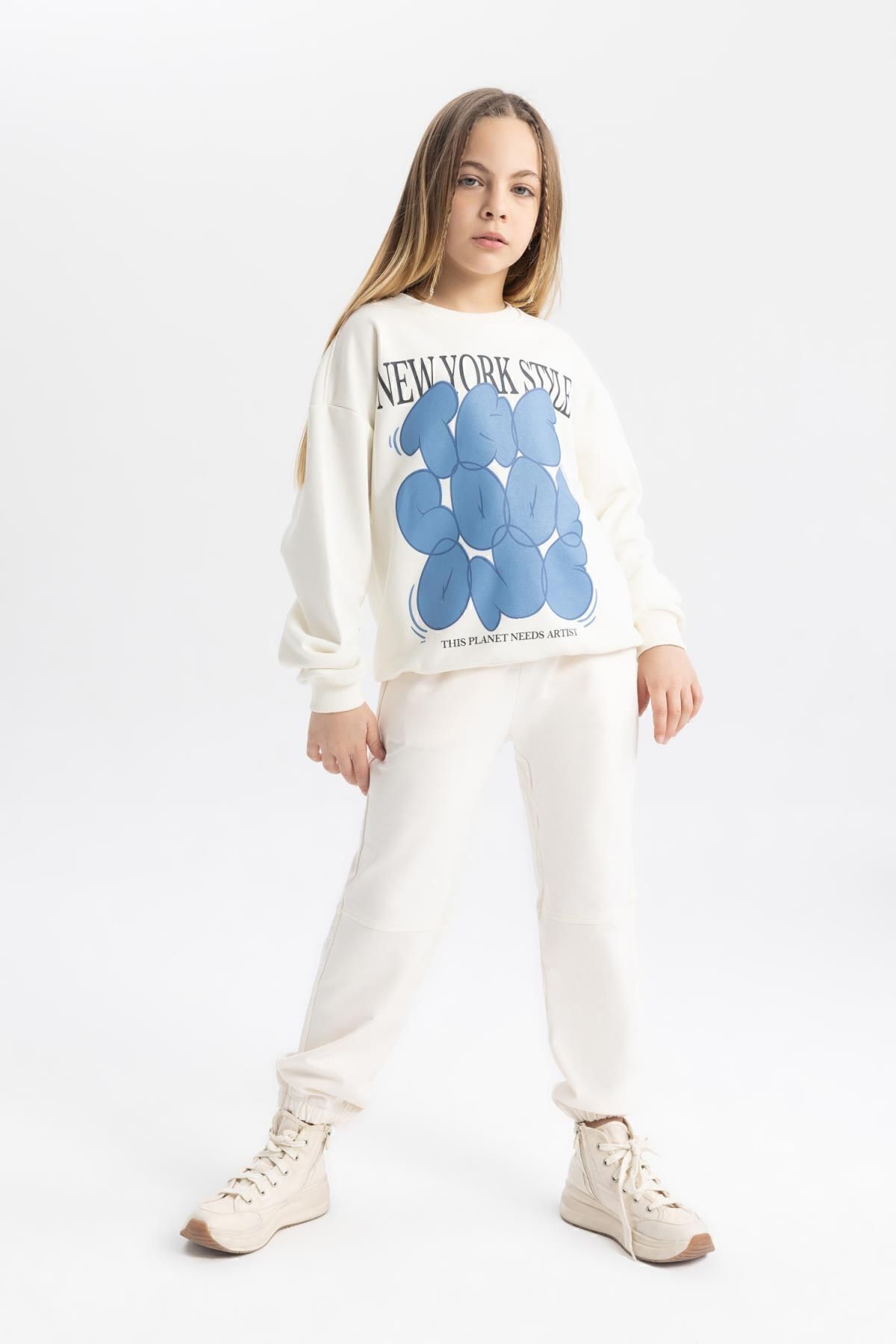 Kız Çocuk Oversize Fit Bisiklet Yaka Baskılı Sweatshirt Tycotlqqan170529861944886