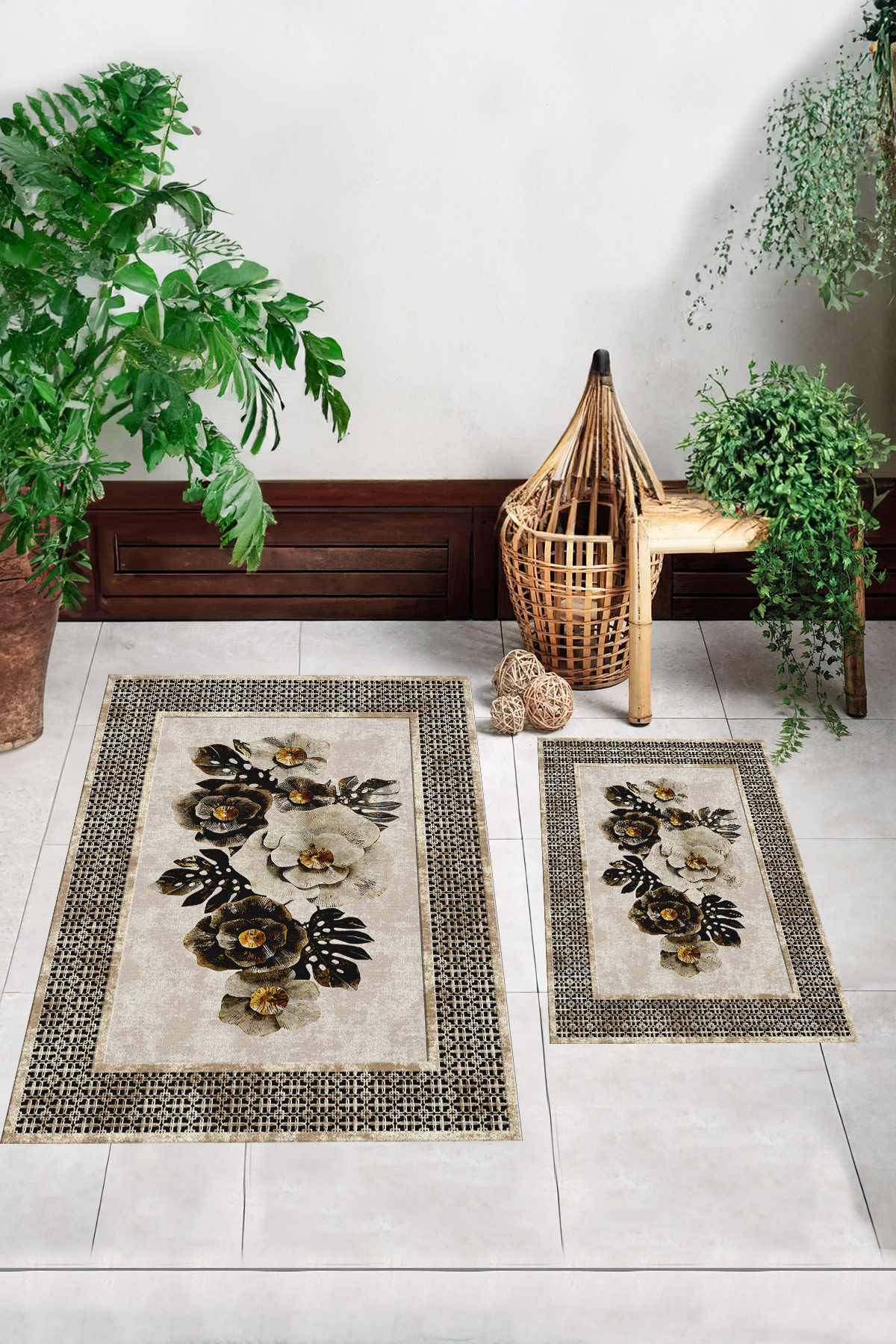 Anti-Slip Base Washable Dust Stain Resistant 2-Piece Set Toilet Bath Mat Set