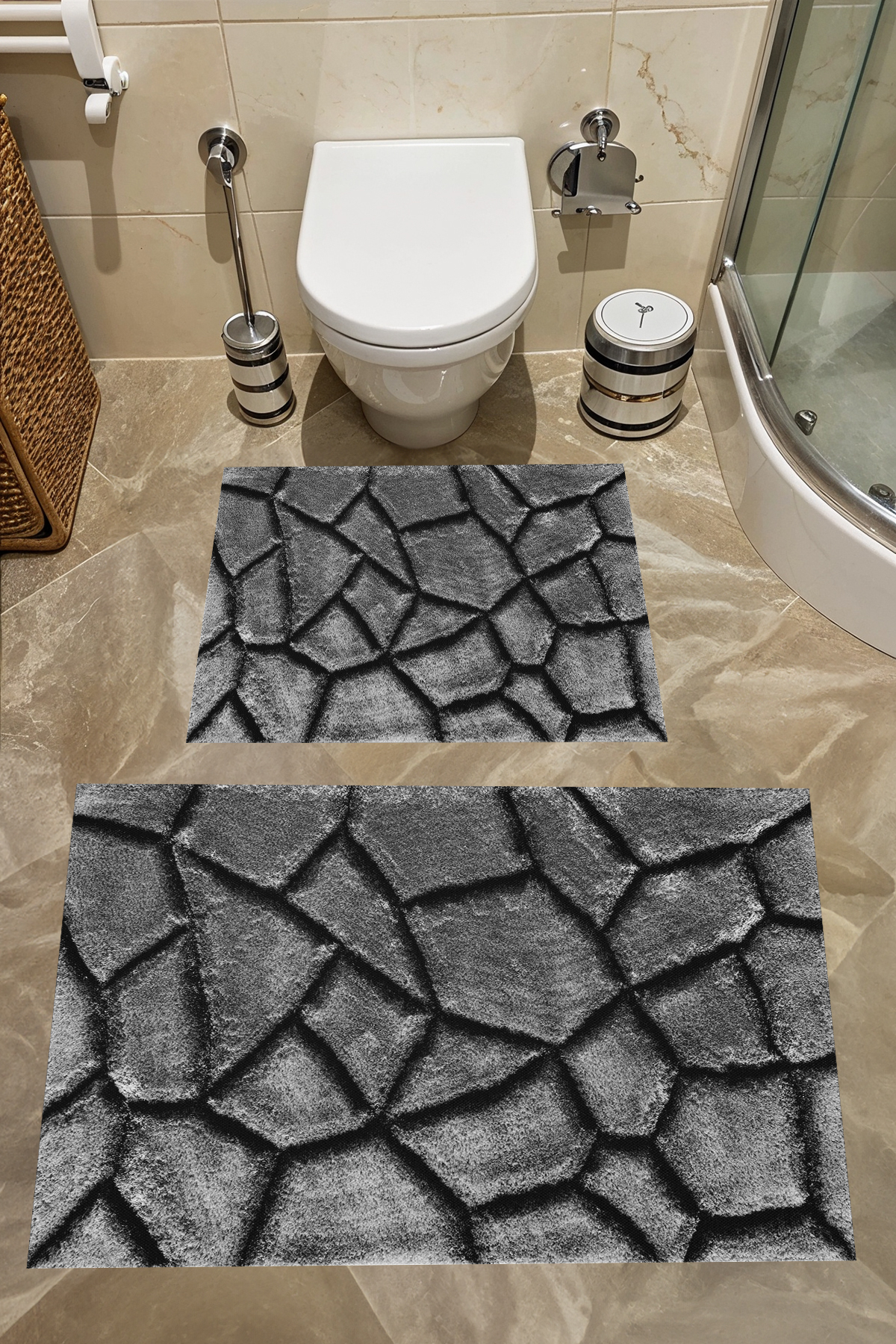 Anti-Slip Base Washable Dust Stain Resistant 2-Piece Set Toilet Bath Mat Set