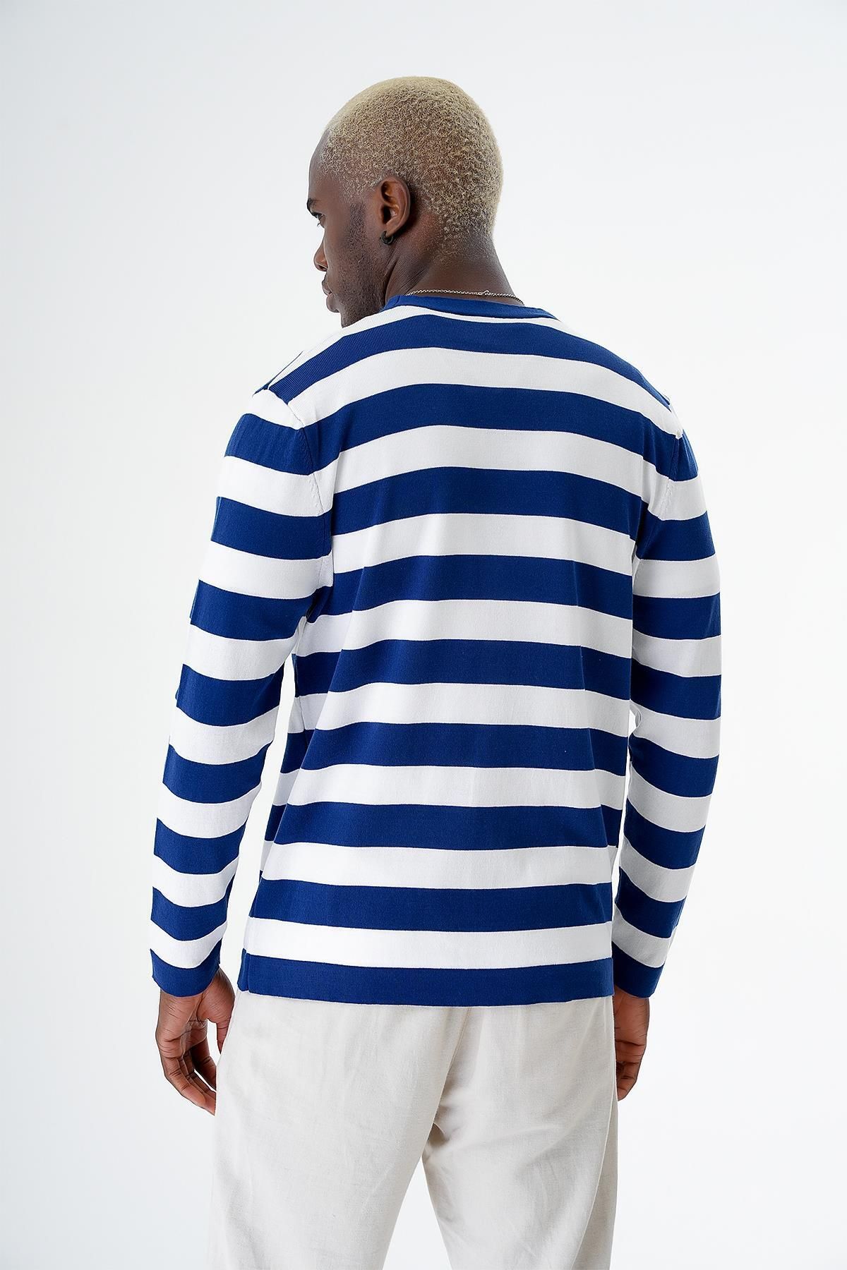 CHUBA-Cardigan pentru bărbați, cu nasturi, cu dungi standard, din bumbac, alb-marin 24s273 5