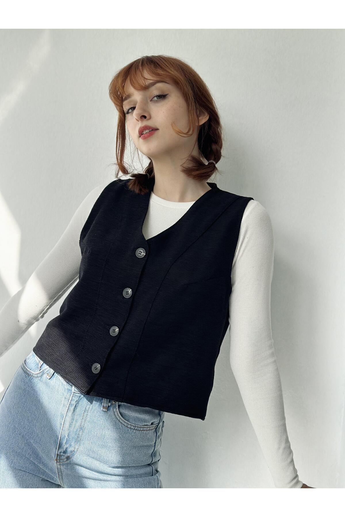 Retrobird Design Slim Velvet Vest Femei Negru Femeie - S/M