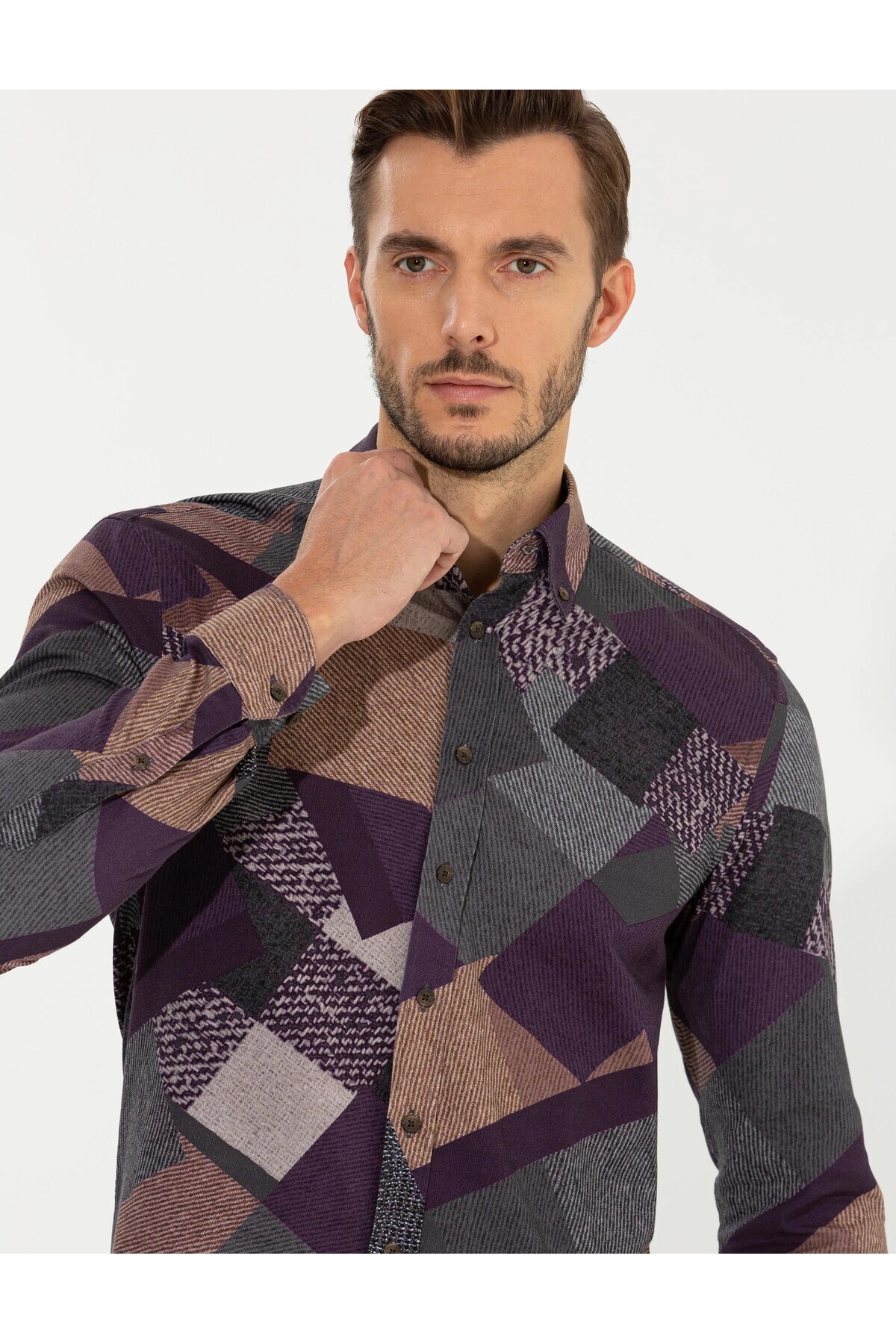 پیراهن مردانه بنفش پیرکاردین | G021SZ004.000.1460924 اورجینال - تصویر 4