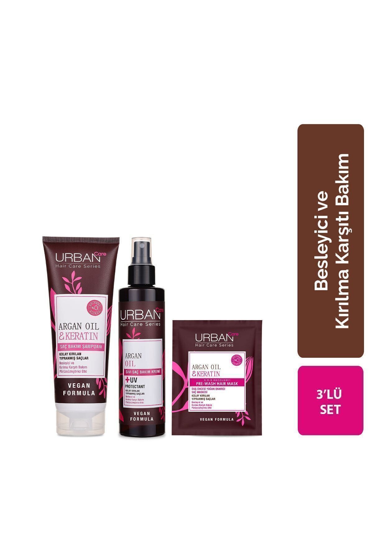 Argan Yağı&keratin Kolay Kırılan Yıpranmış Saçlara Özel 3'lü Saç Bakım Seti-vegan