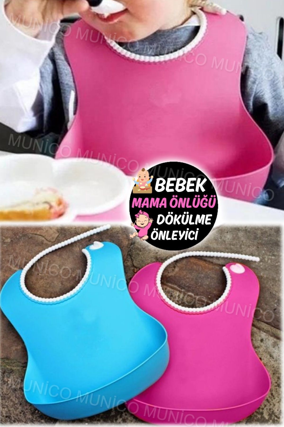 Pembe Su Geçirmez Silikon Bebek Önlükler - Dayanıklı, Pratik ve Uzun Ömürlü Kullanım 4