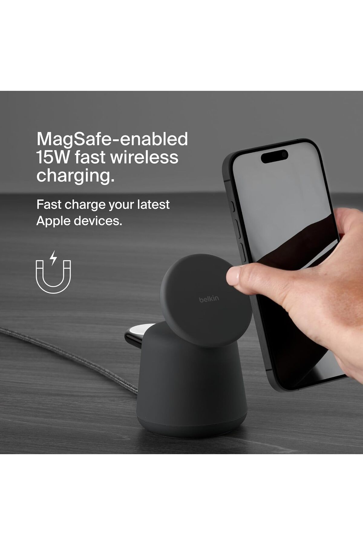 Belkin-BoostCharge Pro 2-in-1 MagSafe 15W Wireless Charging Dock for iPhone 15-12, AirPods, MagSafe Devices 2