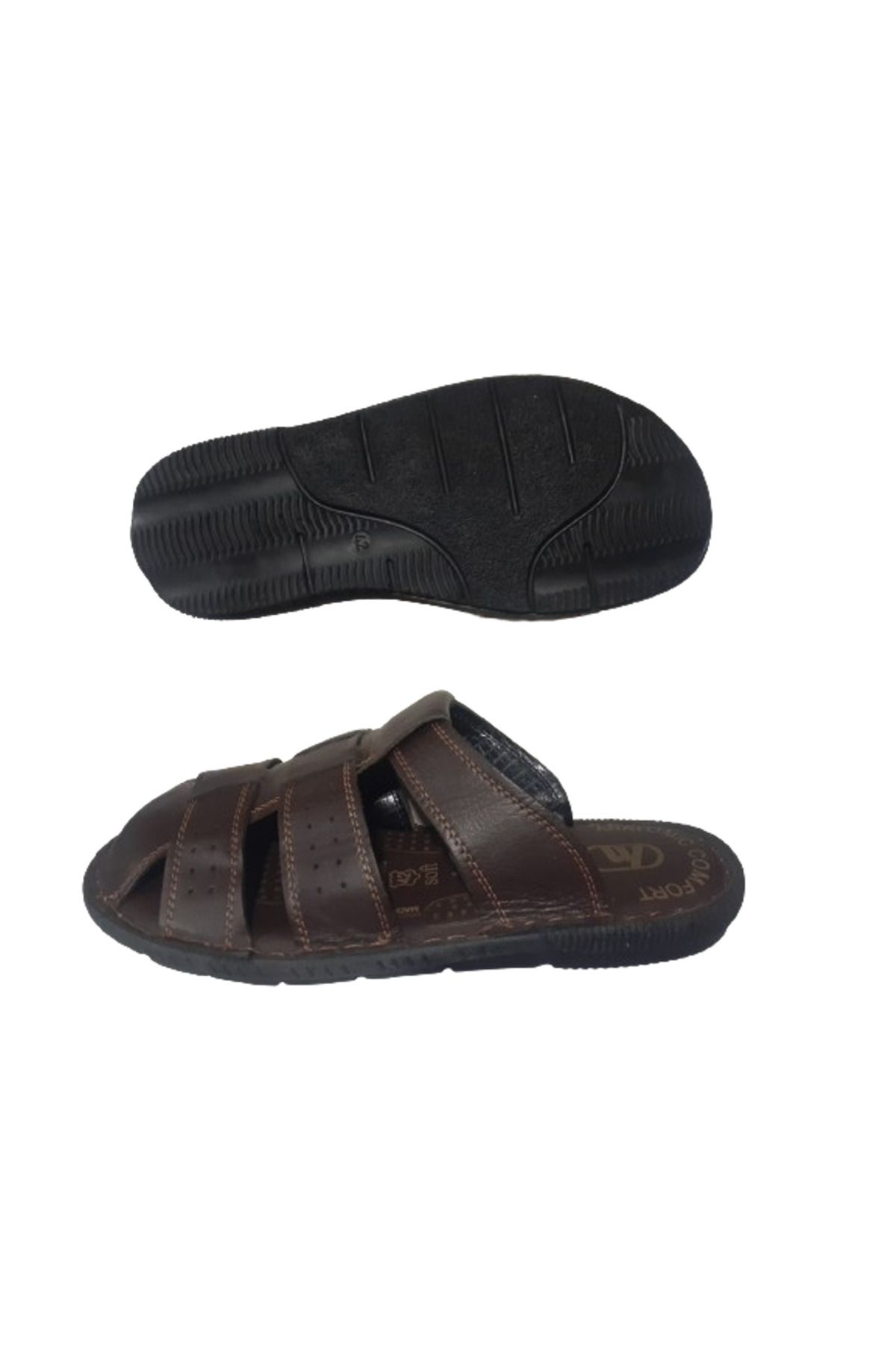 Hınıs-Men's Orthopedic Sole Closed Soft Leather Slippers - Brown hnıss659-00 3