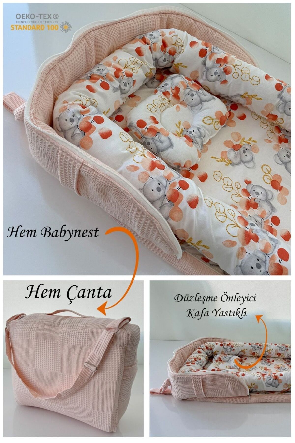 Jaju Baby Taşınabilir Anne Yanı Çantalı Babynest Sevimli Hayvan Anne Yanı Baby Nest