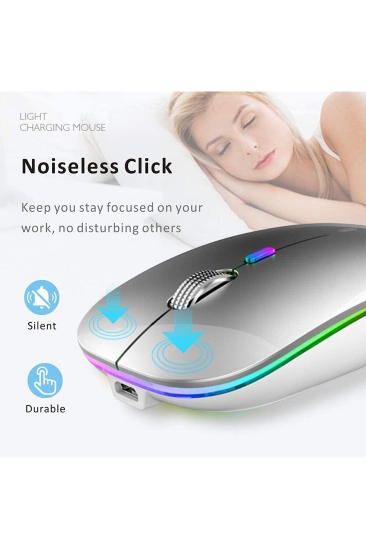 Smw-306r Gümüş 800/1200/1600dpi Şarjlı Mouse Kablosuz Mouse Rgb Süper Sessiz Mouse 7