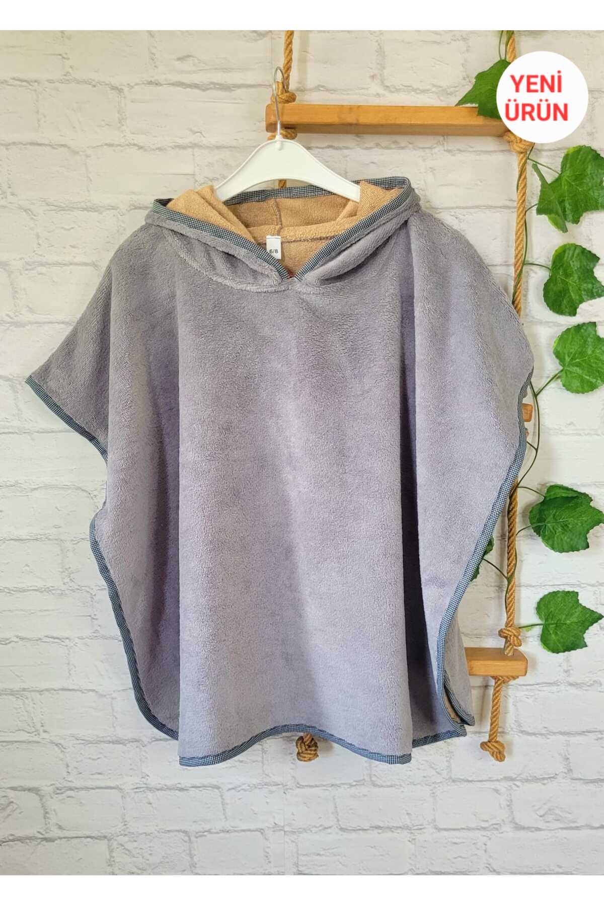 PAMUK HANIM Pamuklu Yumuşacık Kız-erkek Çocuk Deniz, Plaj, Havuz, Banyo Kapşonlu Havlu Panço/MAYER GRİ fotoğrafı 3 (önizleme)