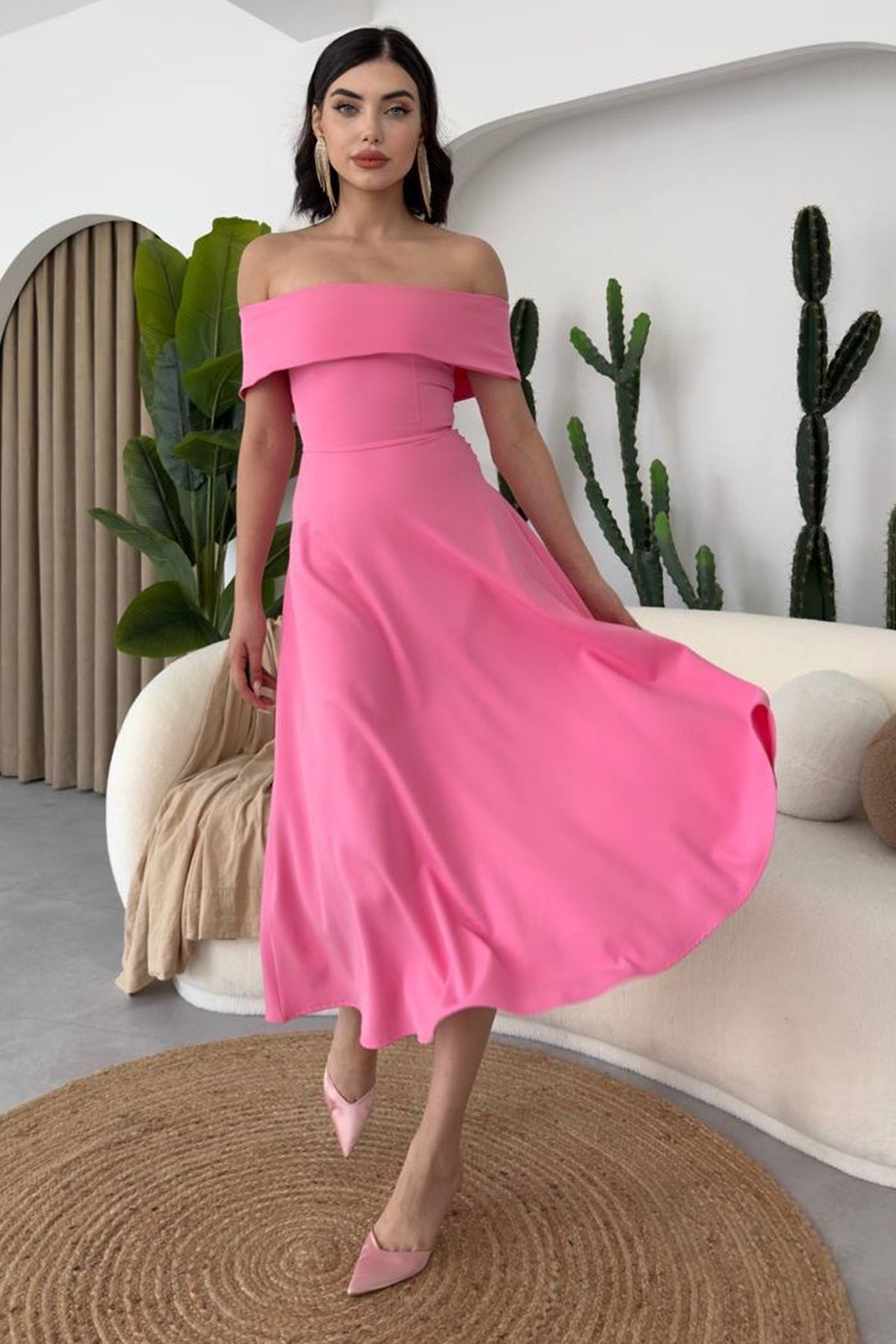 lovebox-Rosa Midi-Abendkleid von Atlas – Madonna-Kragen, Kleid 222 5