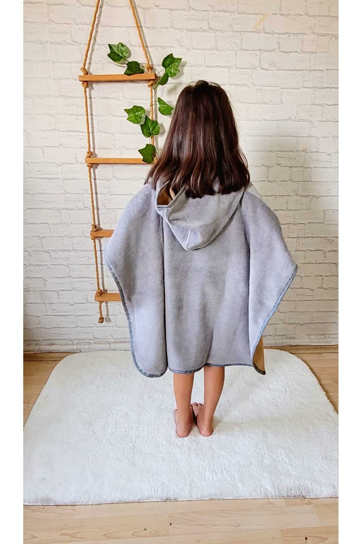 PAMUK HANIM Pamuklu Yumuşacık Kız-erkek Çocuk Deniz, Plaj, Havuz, Banyo Kapşonlu Havlu Panço/MAYER GRİ fotoğrafı 2 (önizleme)