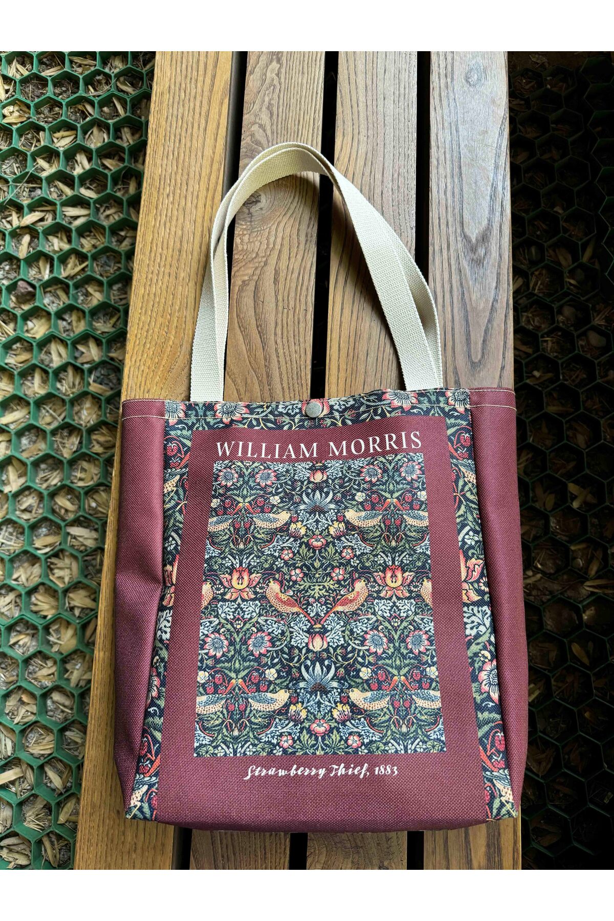 pamukcanta William Morris Kanvas Bez Çanta Yıkanabilir Metal Çıtçıtlı Cepli görsel 6
