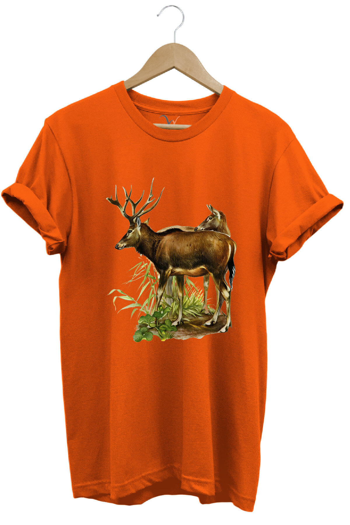 Hunting Deer Hunting And Nature Printed Forest Themed 100% Cotton Regular Fit Orange T-shirt